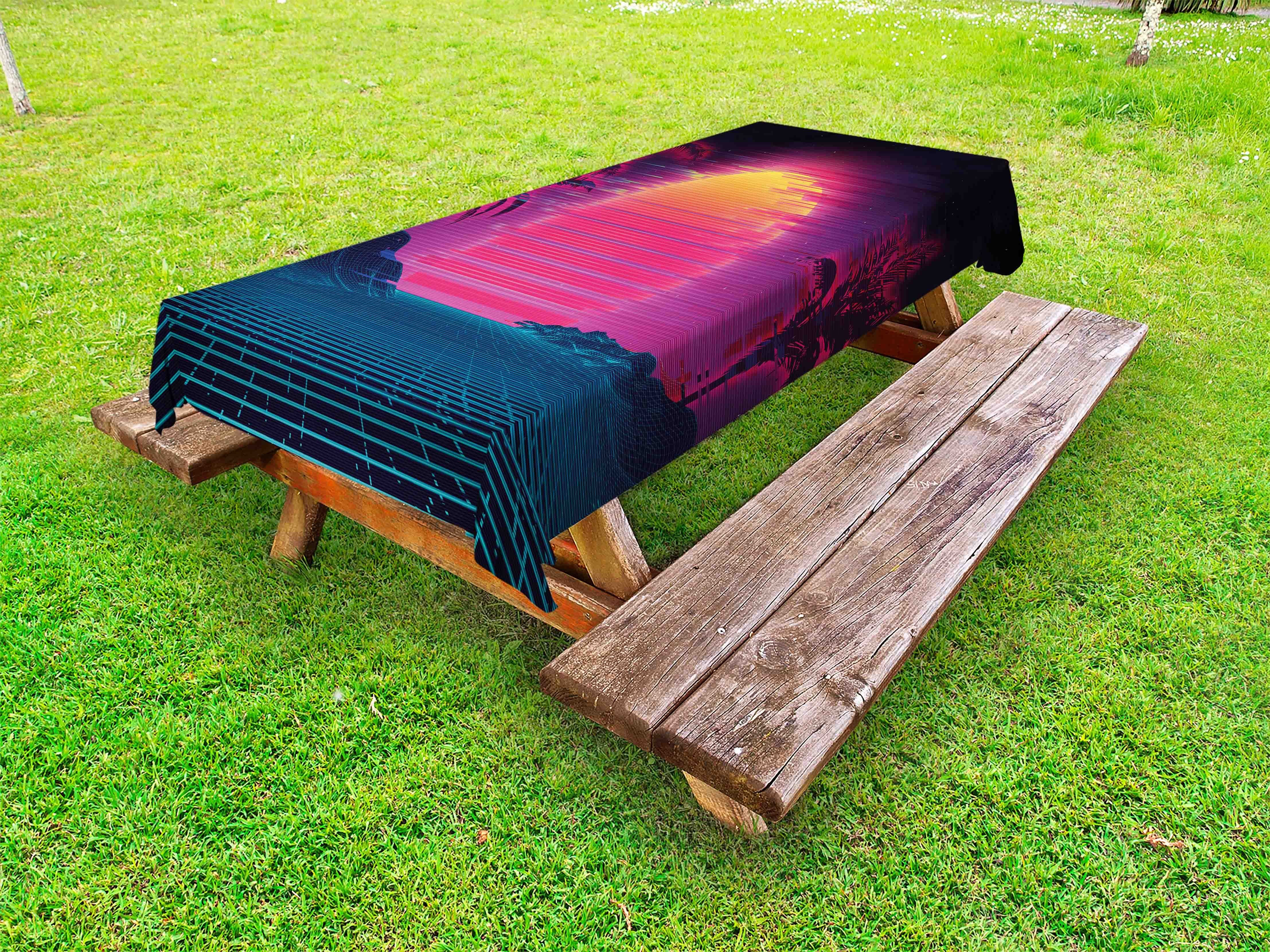 Abakuhaus Tischdecke dekorative waschbare Picknick-Tischdecke, Synthwave Retro Futurismus Sun Palms