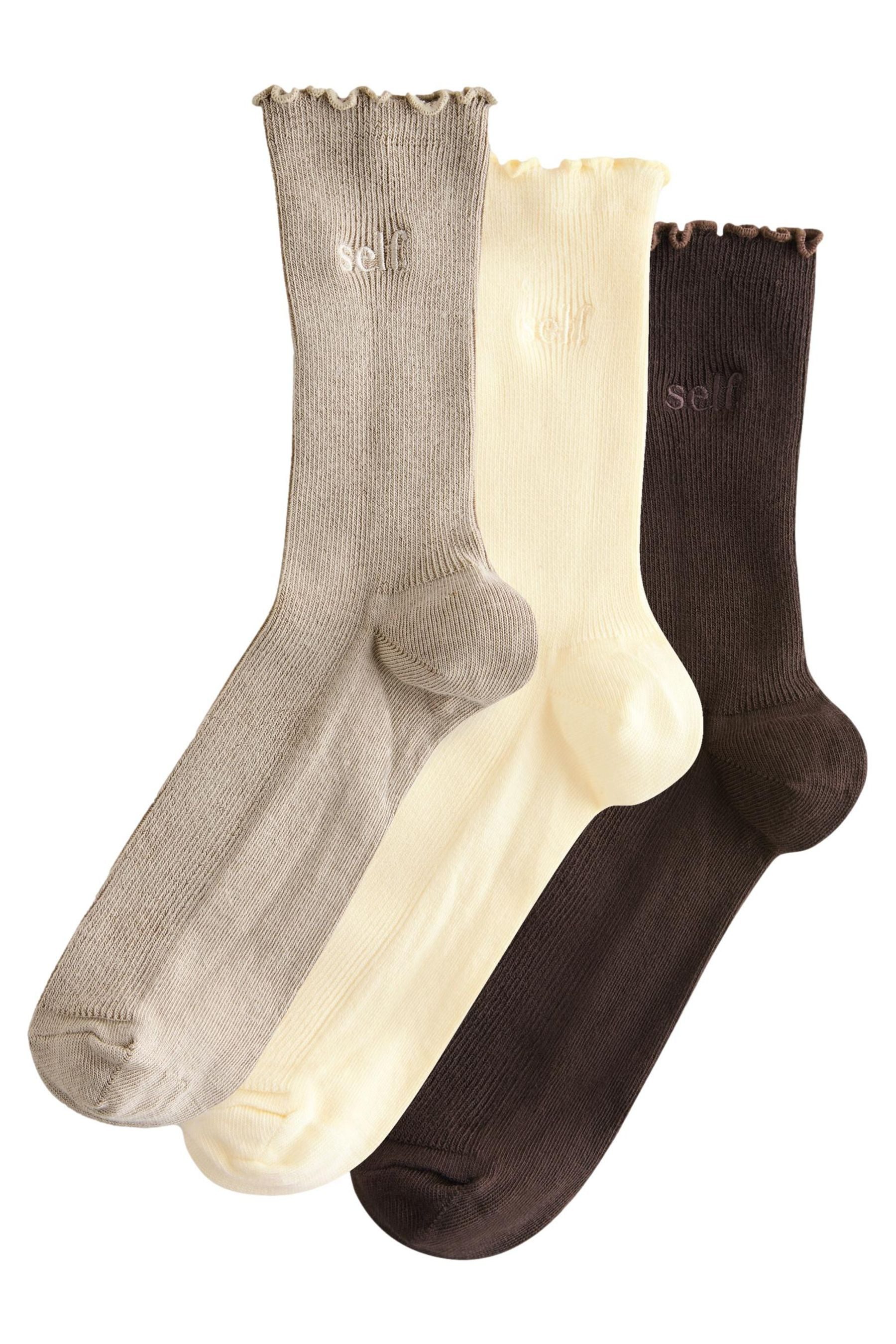 Basicsocken Söckchen mit Stickerei und Kräuselsaum, 3er-Pack