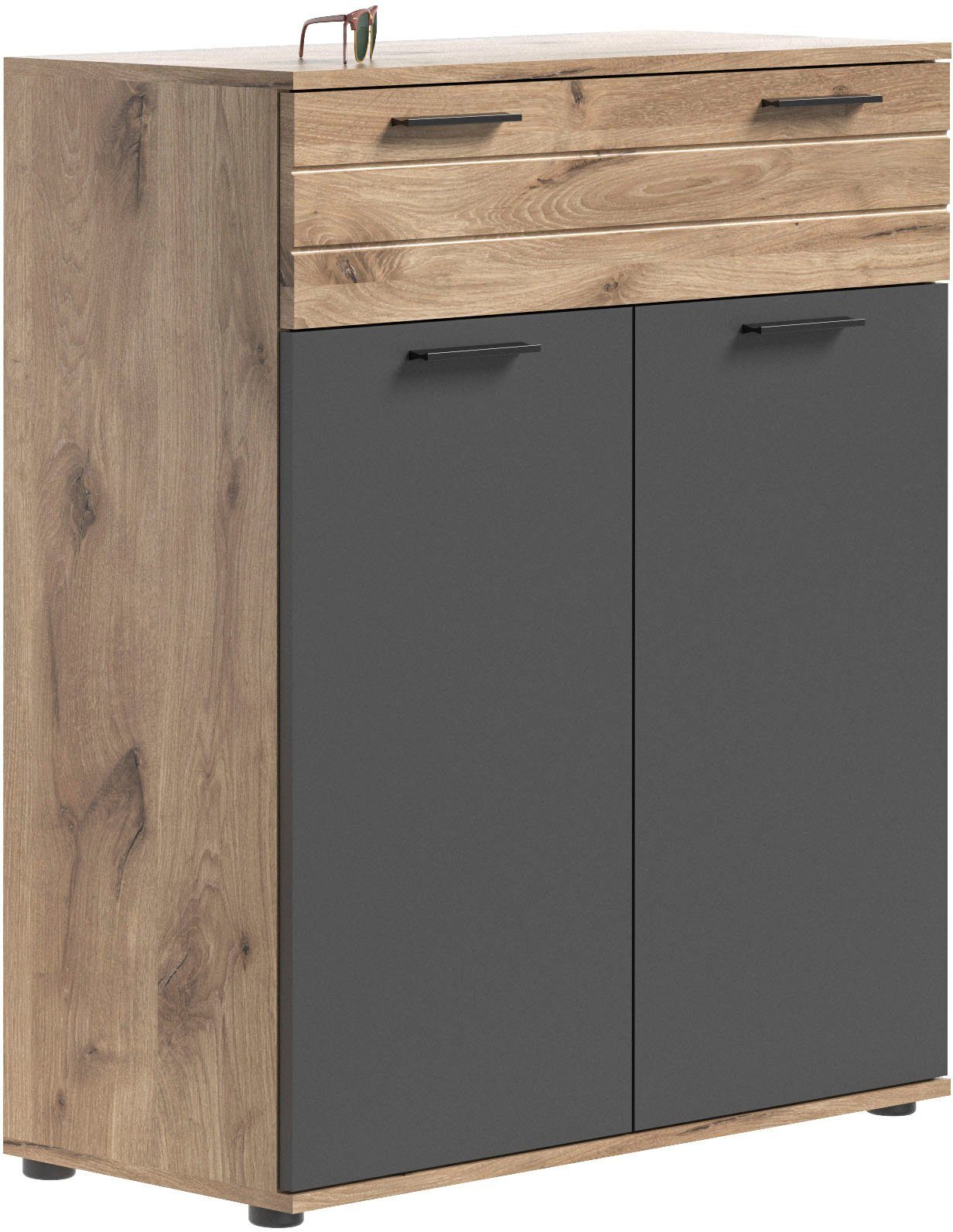 INOSIGN Schuhkommode Riga, Breite 90 cm, 2 Türen, 1 Schubkasten, 4 Einlegeböden, 5 Fächer, hochwertige Rillenfräsung, mit Softclose, Kommode, Anrichte, Schrank