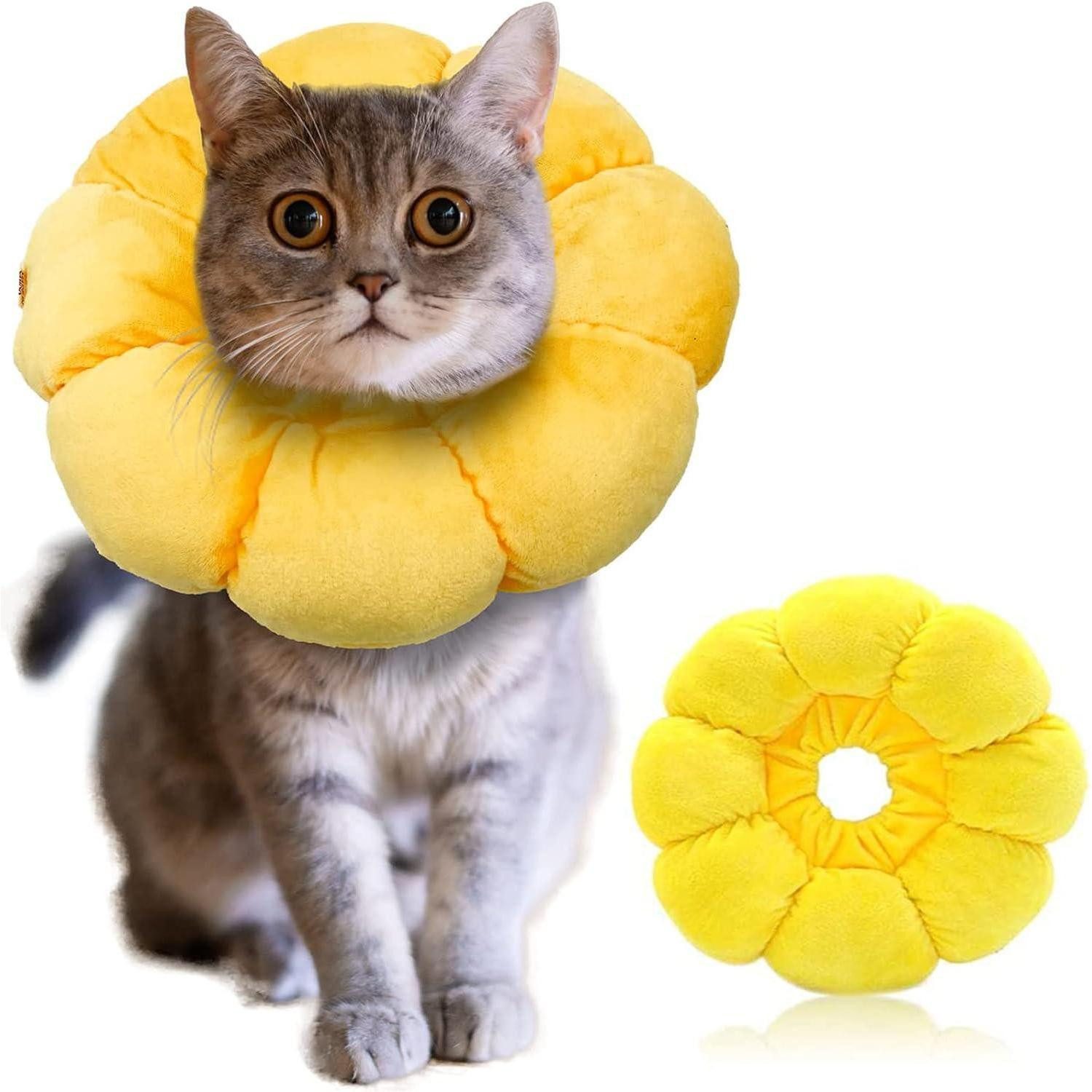 IOSPKKIO Schutzkragen Halskrause Sonnenblume Einstellbarer für Katzen Hunde nach OP