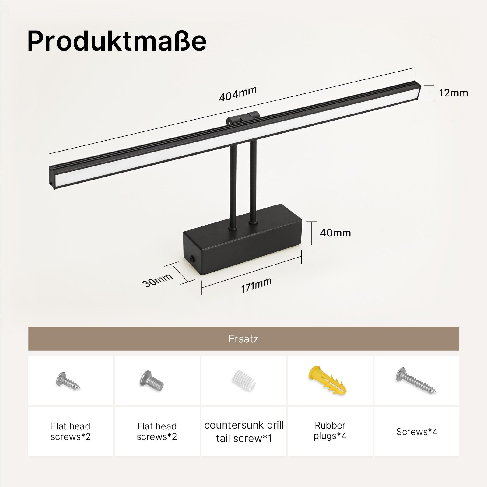 EMKE LED Spiegelleuchte Wandleuchte 40cm drehbar Badezimmer, LED fest integriert, Neutralweiß, Kaltweiß, IP44 Wasserdihct 4200K/6500K Kaltweiß Neutralweiß Licht – Bild 5 von 5