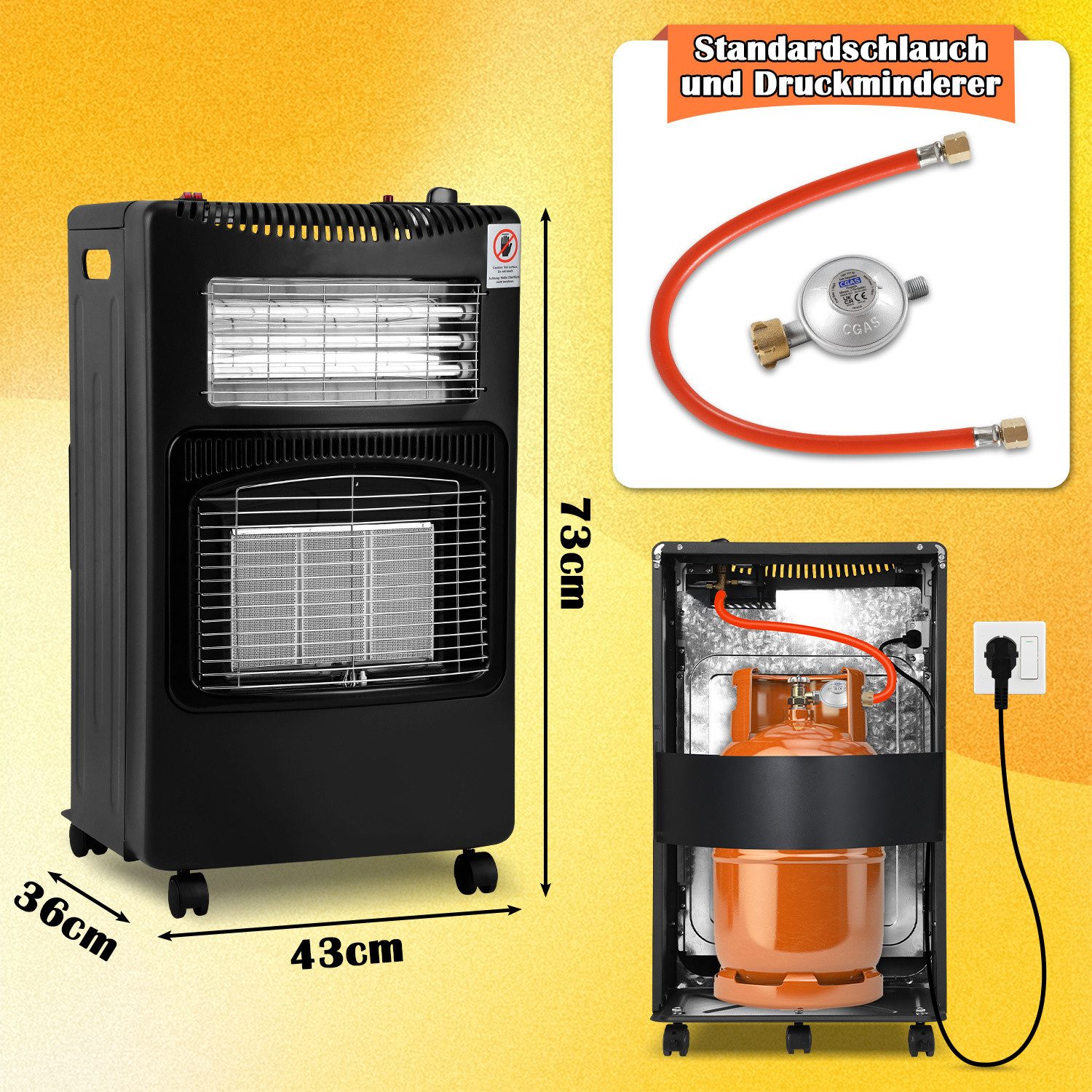 Clanmacy Heizlüfter Gasheizung 4,2KW Gasofen 3 Heizstufen 50cm Gasschlauch günstig online kaufen