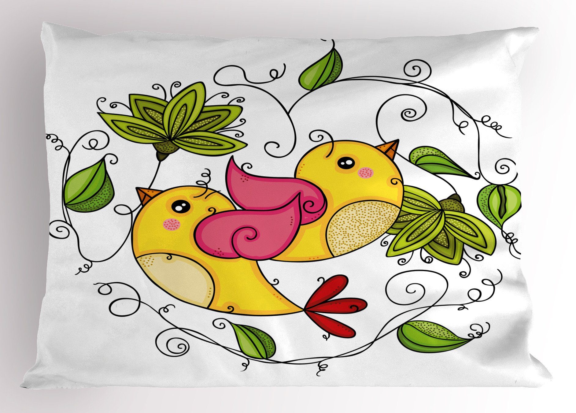 (1 Size Vogel Kissenbezüge Standard King Liebe Kissenbezug, Gedruckter Dekorativer Stück), Gelber Abakuhaus Blumenkunst Avian