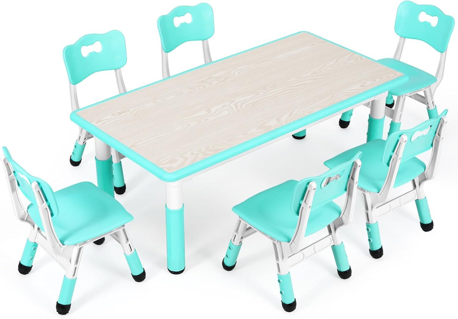 TLGREEN Kindertisch mit 6 Stühlen, Kindertischgruppe Höhenverstellbar, Kinder Tisch Stuhl Set