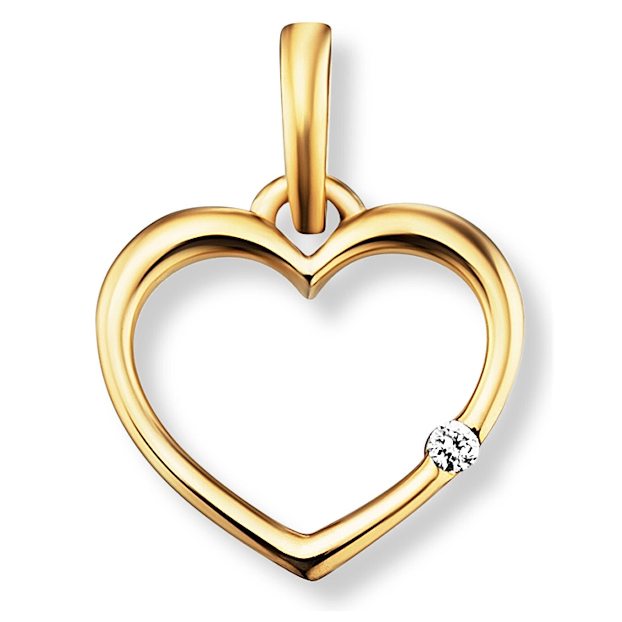 ONE ELEMENT Kette mit Anhänger 0.01 ct Diamant Brillant Herz Anhänger aus 585  Gelbgold, Damen Schmuckset - Set mit verstellbarer Halskette, Abmessung /  Motiv : 14,5 mm x 11 mm x 2 mm