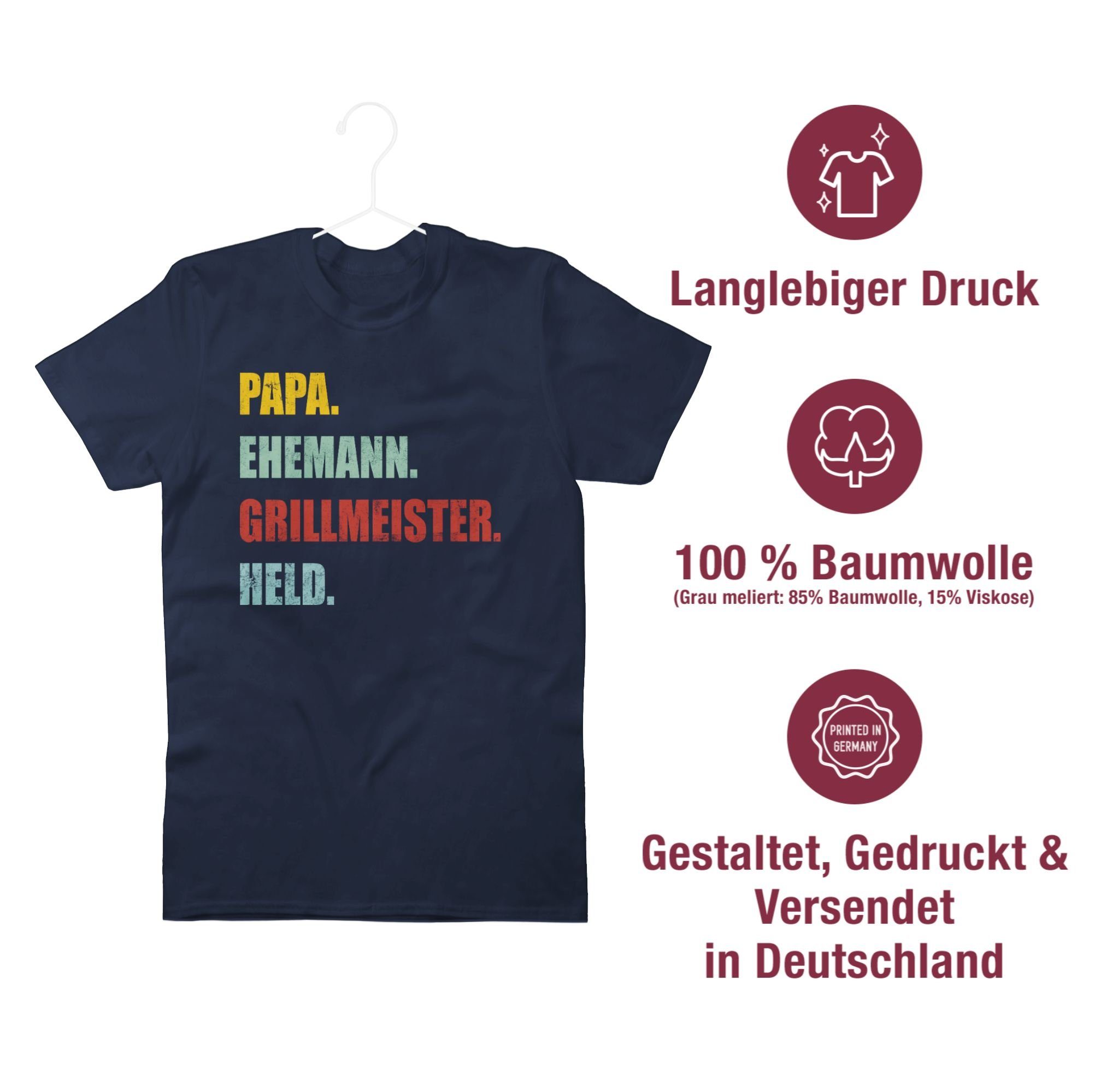 Shirtracer T-Shirt Ehemann für Papa Blau Held Navy Retro Papa Grillmeister 1 Geschenk Vatertag Vintage Effekt