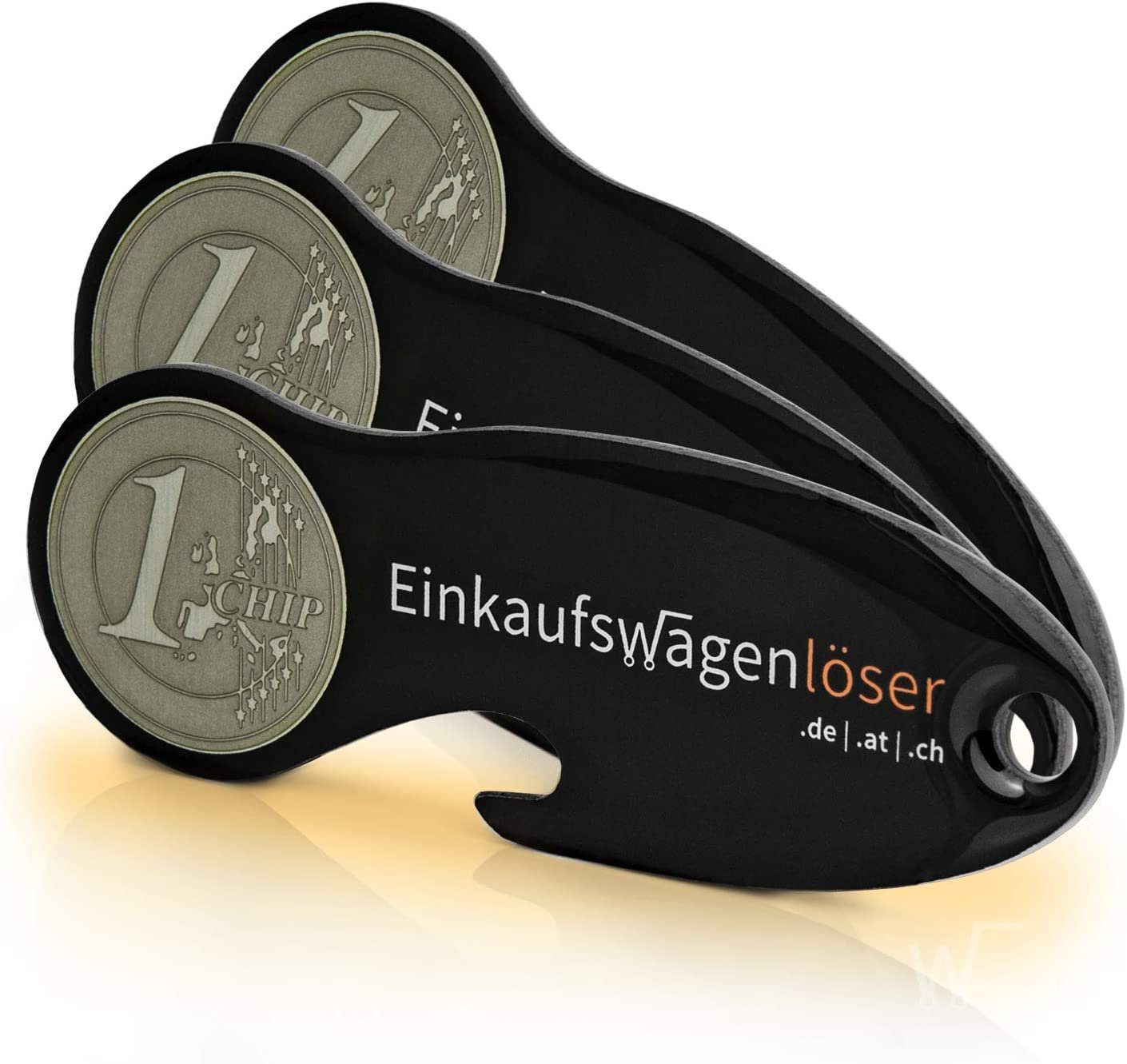 Schwarz Schlüsselanhänger abziehbar (3-tlg), Sofort Inkl. 3er Set Münze Schlüsselfinder, Einkaufswagenlöser