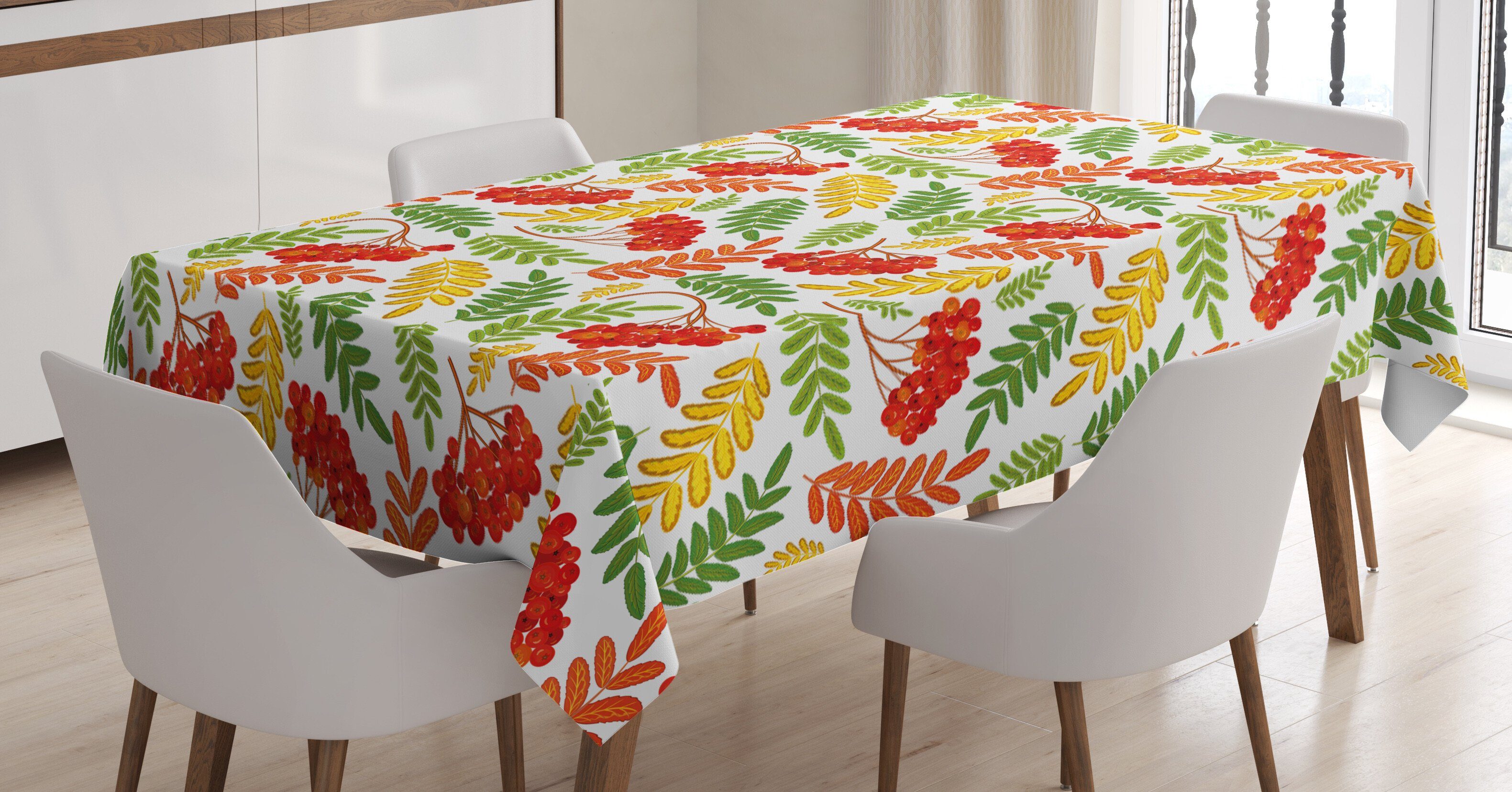 Abakuhaus Tischdecke Farbfest Waschbar Für den Außen Bereich geeignet Klare Farben, Eberesche Herbstliche Flora-Muster