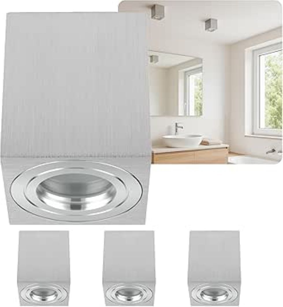 Sweet LED Aufbauleuchte GU10 4er Set IP44 Deckenspots Aluminium für Küche & Bad eckig, ohne Leuchtmittel, Aufbaustrahler LED, Aufbauspot, Deckenstrahler, spritzwassergeschützt