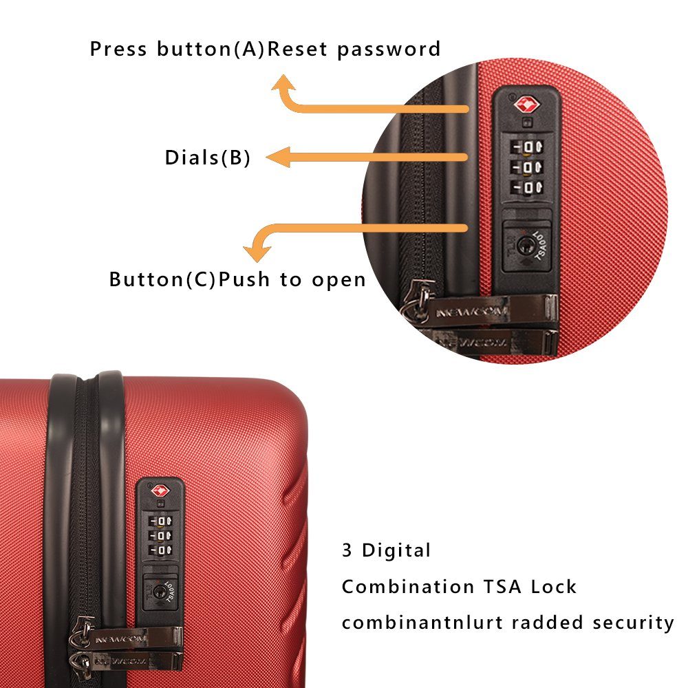 Gepäckset Hartschalen-Trolley ABS+PC rot TSA-Schloss,3-teiliges-set Hartschale NEWCOM mit