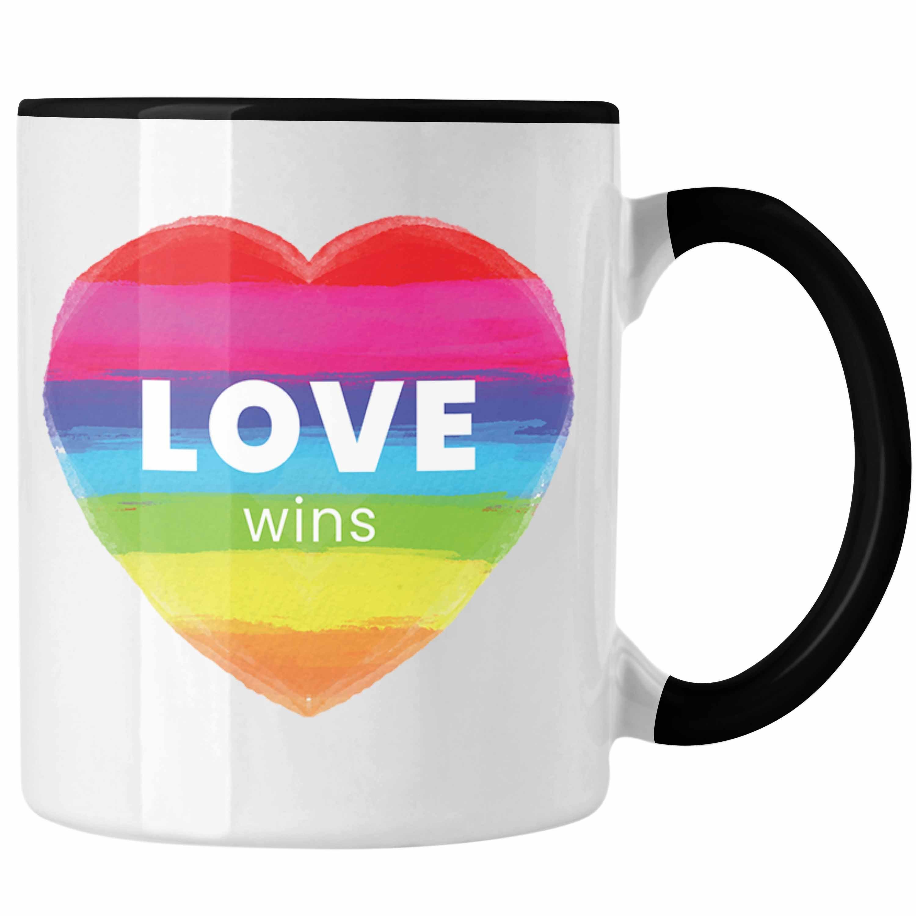 Trendation Tasse Trendation - Regenbogen Tasse Geschenk LGBT Schwule Lesben Transgender Grafik Pride Love Schwarz
