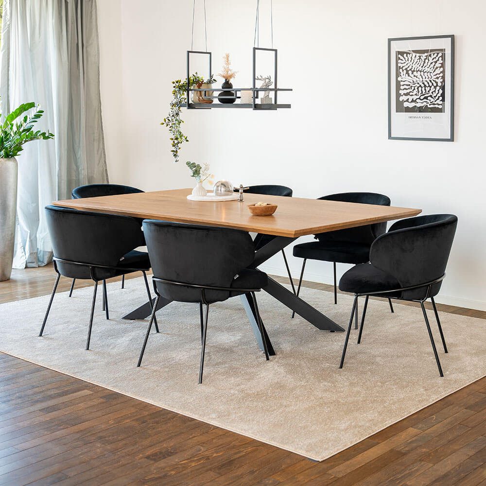 HOME DELUXE Essgruppe Eckig AVENCIA inkl. Sternfuß - 200 x 120 cm Light Oak, (7-tlg)