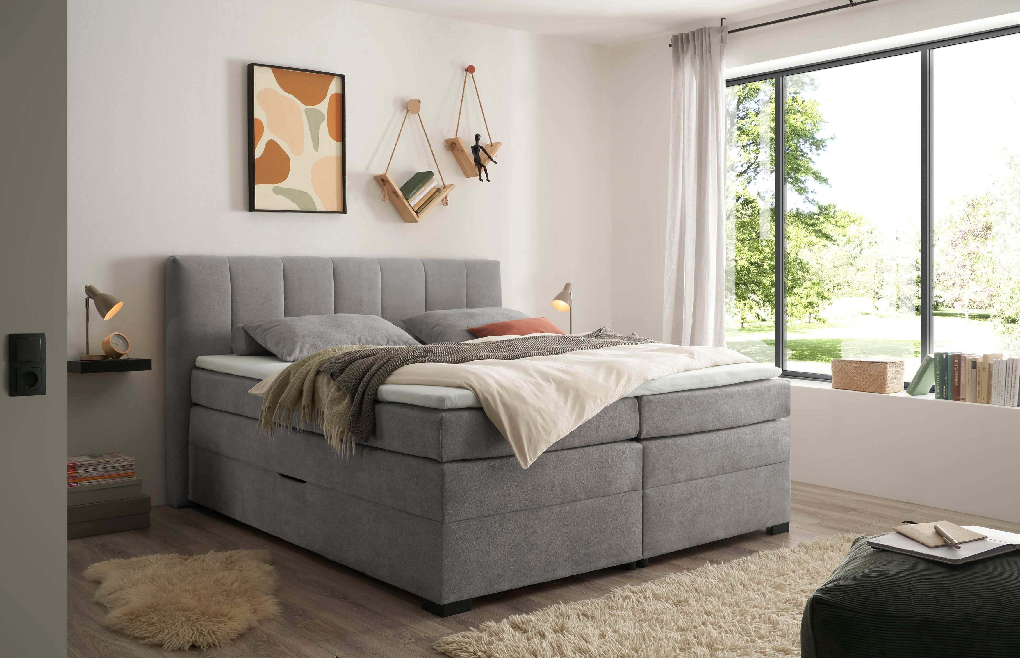 ED EXCITING DESIGN Boxspringbett Pescara in der Breite 180cm, inkl. Bettkasten, inkl. Tonnentaschen-Federkernmatratze & Komfortschaum-Topper