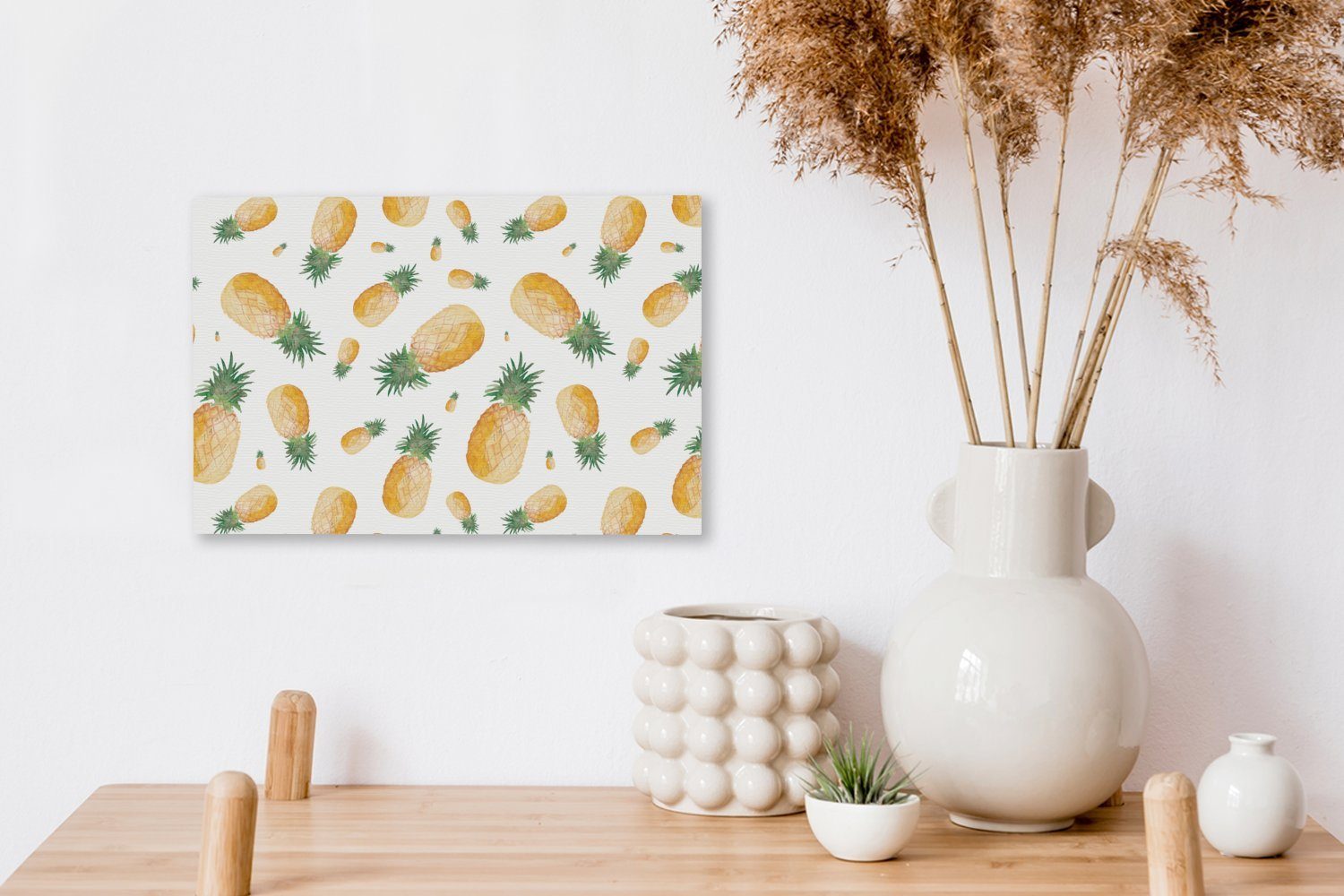 30x20 Wandbild - Ananas Leinwandbilder, OneMillionCanvasses® Obst Wanddeko, - Weiß, cm (1 Aufhängefertig, Leinwandbild St),