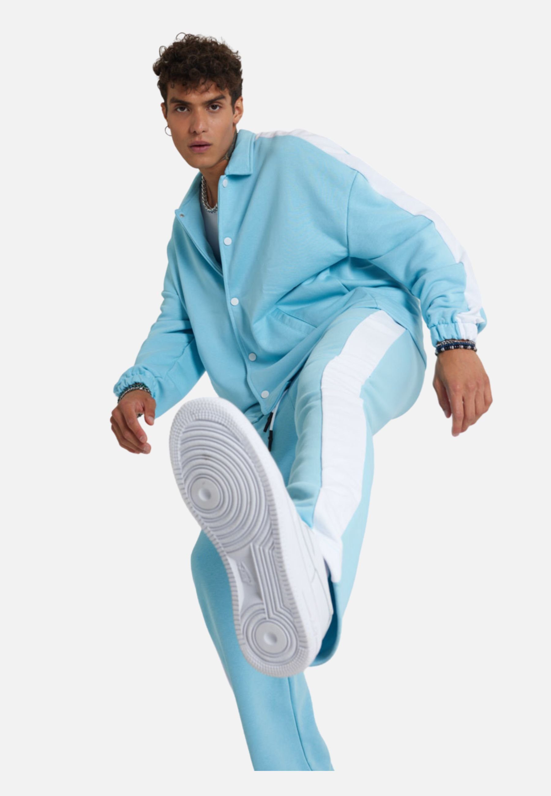 Jogginganzug Casuals Babyblau Hose Set mit COFI Stripe Jogginganzug Streifen Jacke