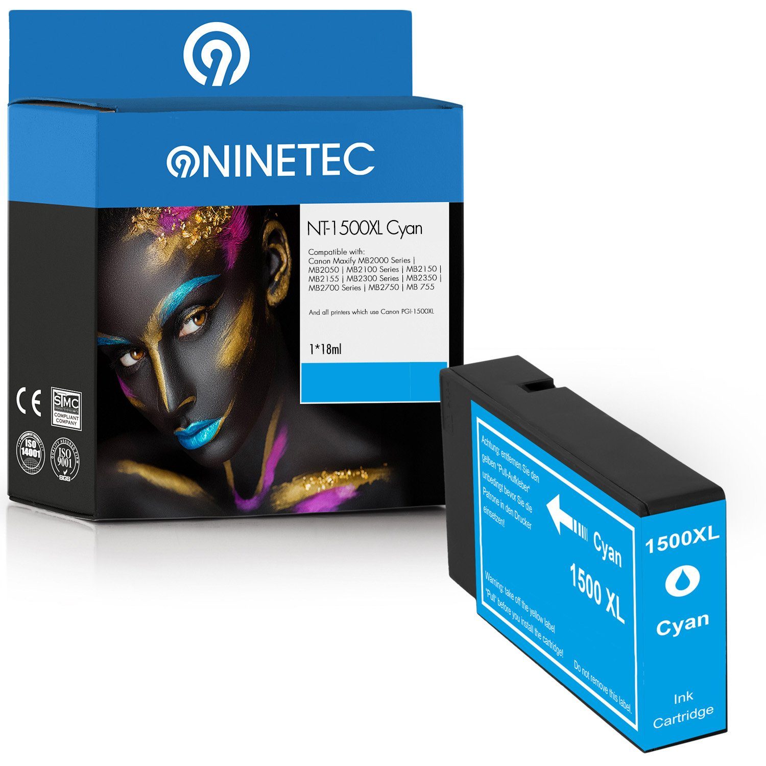 NINETEC ersetzt Canon PGI1500 Cyan Tintenpatrone PGI-1500