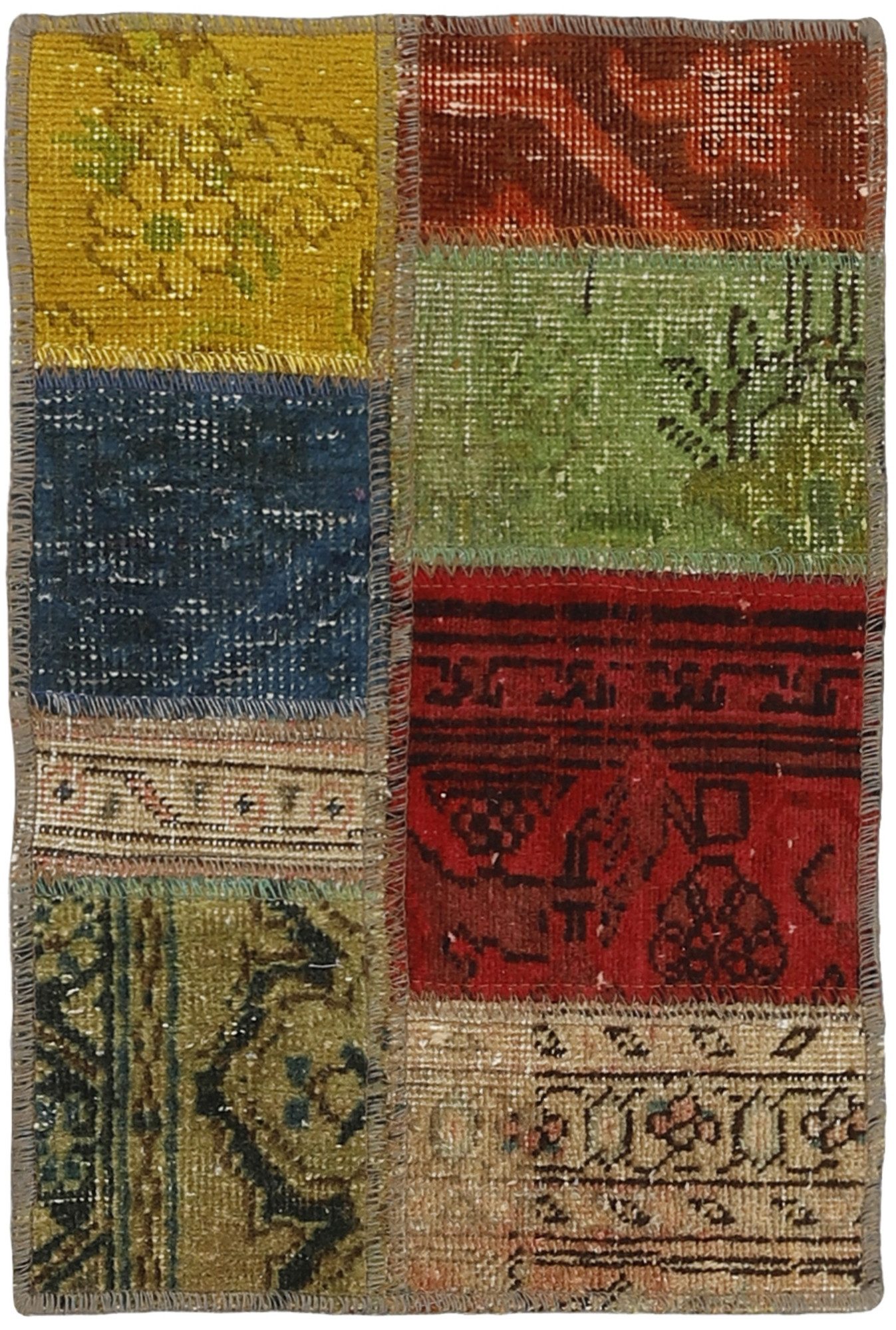 Wohnando Teppich MY-RUG Vintage Patch Work Floral & Ornamentiert 60x40cm, Rechteckig, Höhe: 10 mm, Handgeknüpfter Teppich,Handgesponnene Wolle, mit Naturfarben gegärbt