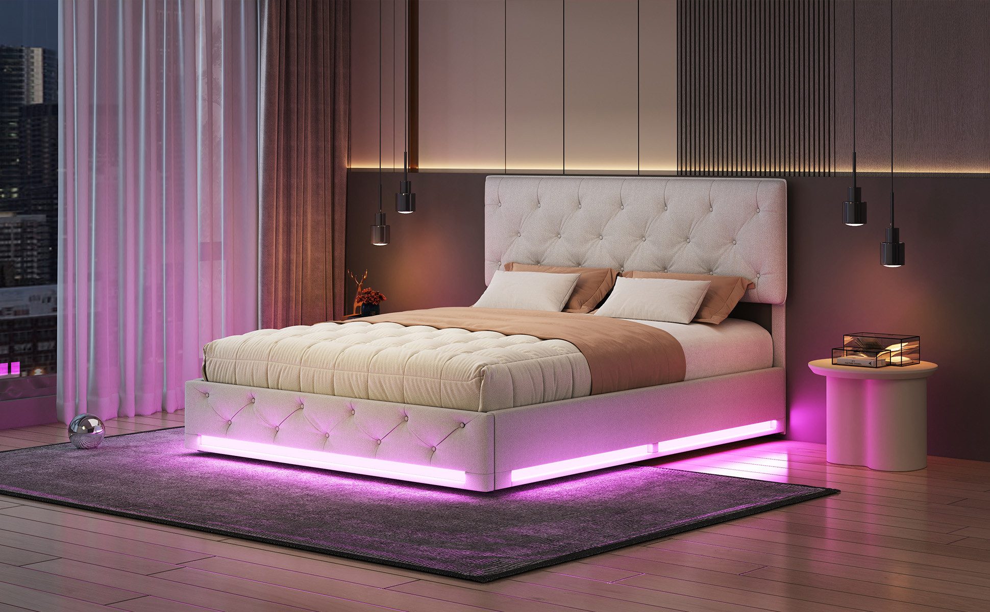 Gdood Polsterbett Stauraumbett LED Doppelbett (Hydraulisch günstig online kaufen
