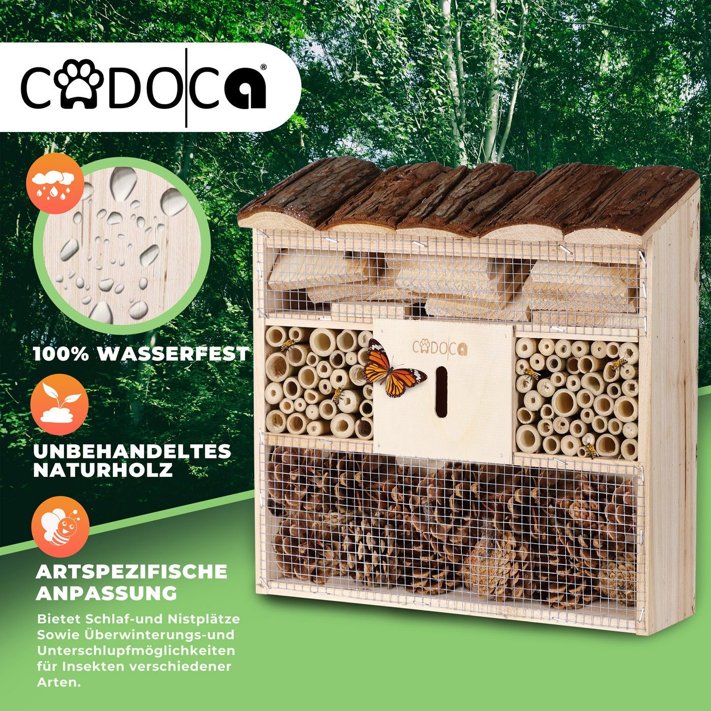 Cadoca Insektenhotel Bugs Inn, Bug's Inn 31x30,5x9,5cm Holz wetterfest Nistkasten zum Aufhängen