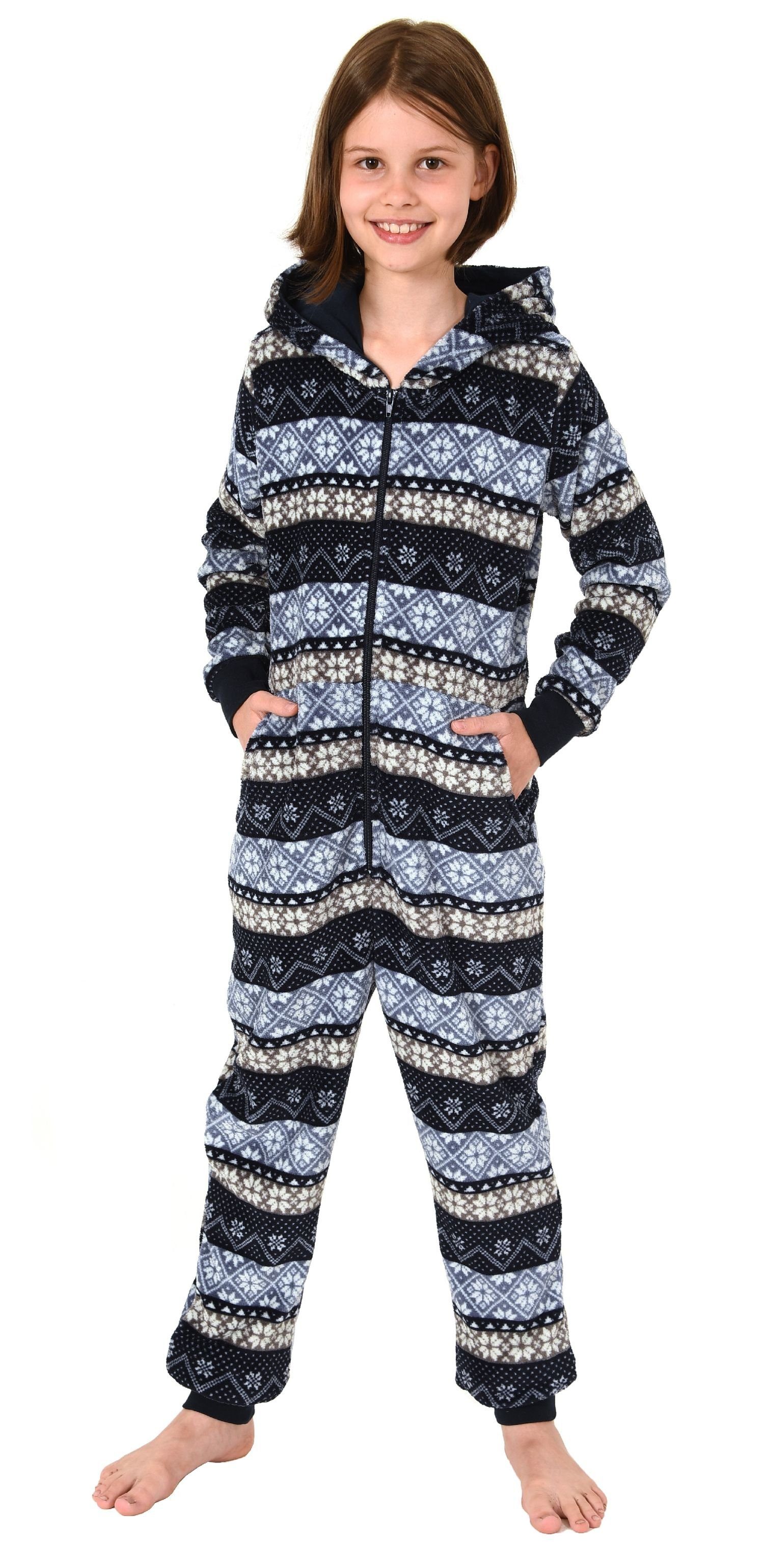 Overall Jumpsuit Pyjama Mädchen Normann Norwegermotiv Schlafanzug langarm navy