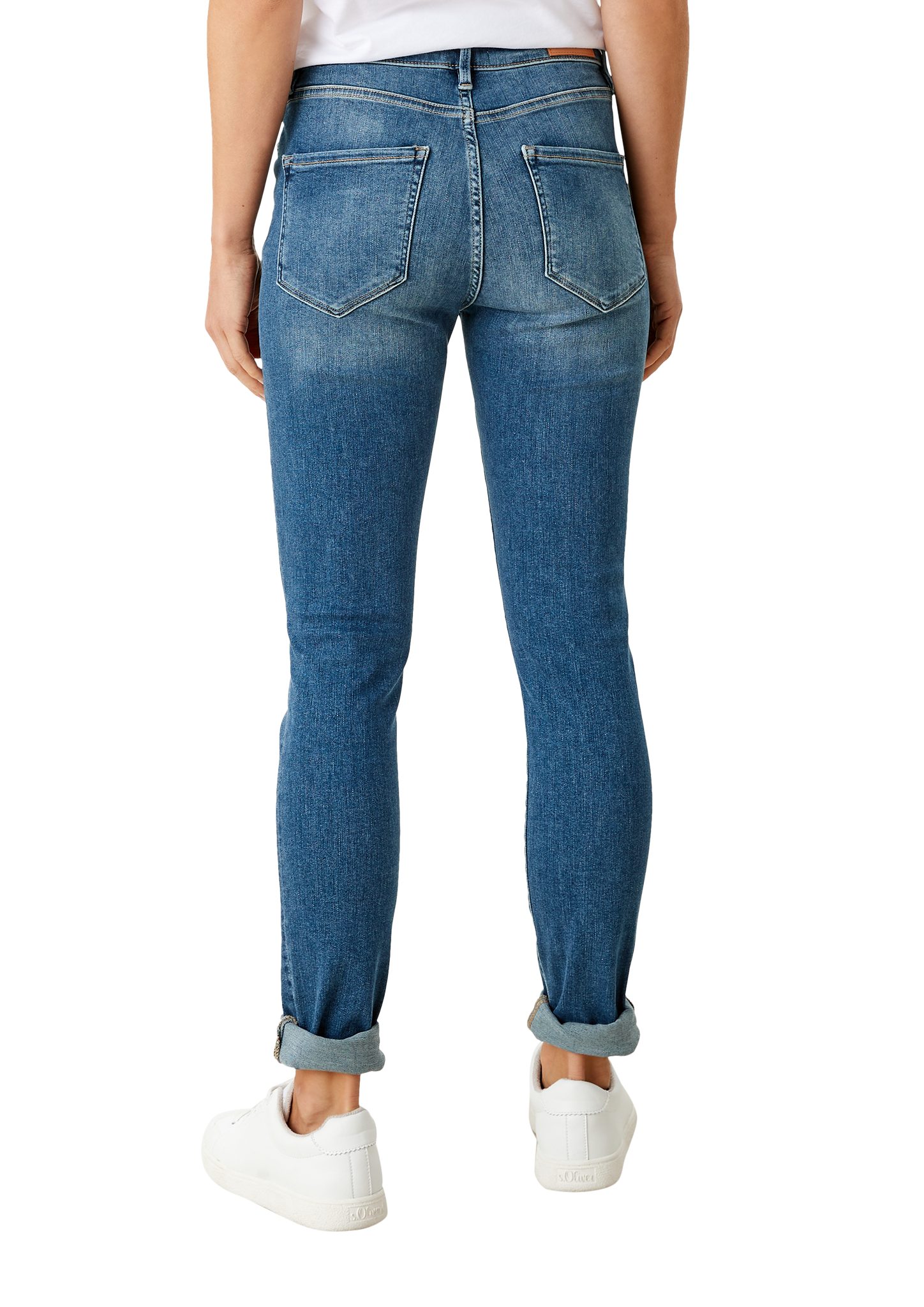 Mid / Skinny blue Jeans s.Oliver Skinny Fit Leg Leder-Patch, Izabell medium 5-Pocket-Jeans Waschung / Rise /