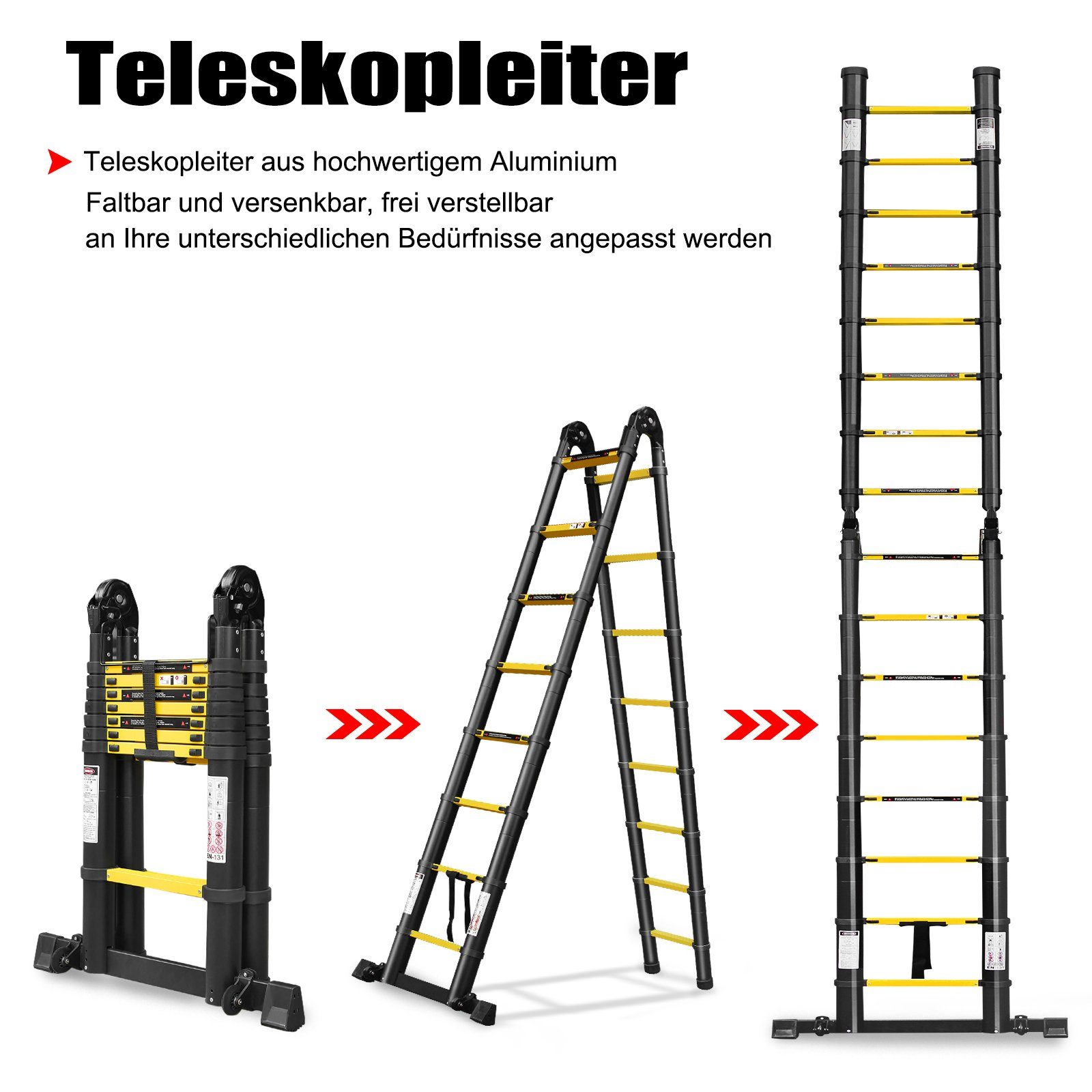 3,8m Aluleiter 13 Sprossen Mehrzweckleiter Teleskopleiter Stehleiter Ladder 
