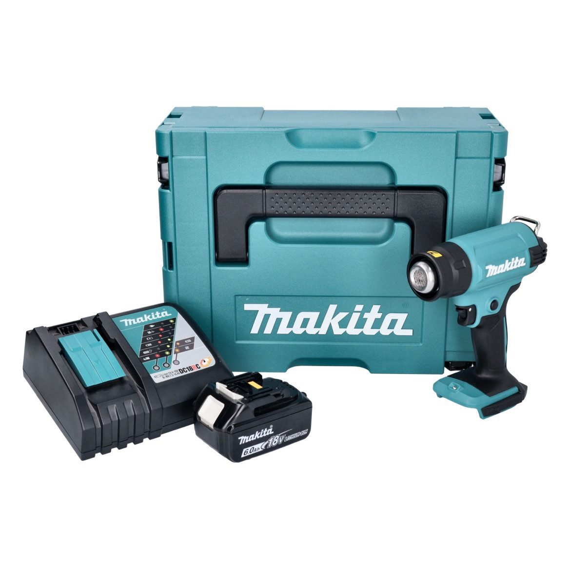 Makita Akku-Heißluftgebläse DHG 180 RG1J Akku Heißluftgebläse 18 V 550 °C + 1x Akku 6,0 Ah
