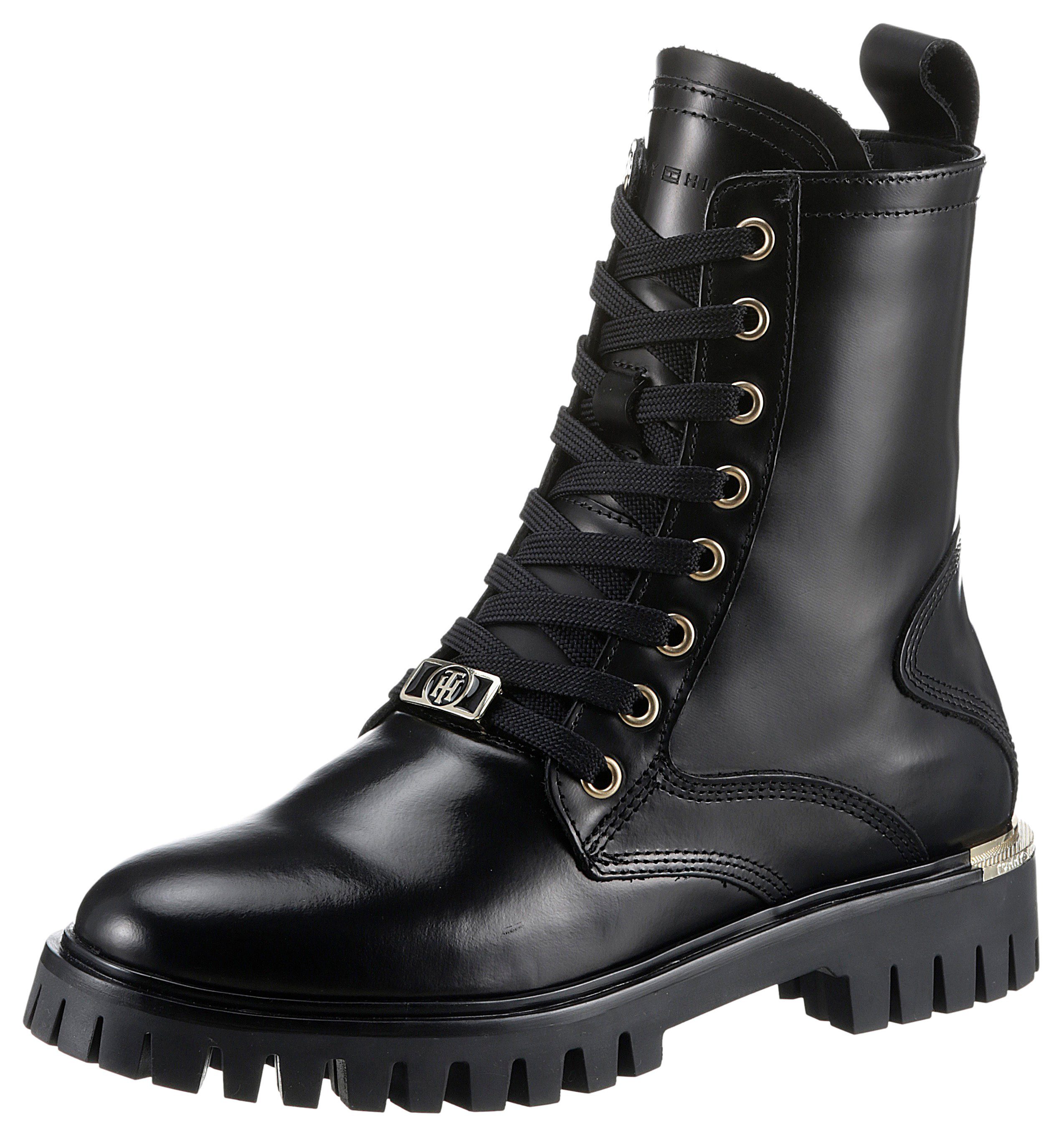 Tommy Hilfiger POLISHED LEATHER LACE UP BOOT Schnürstiefelette mit goldfarbenen Details