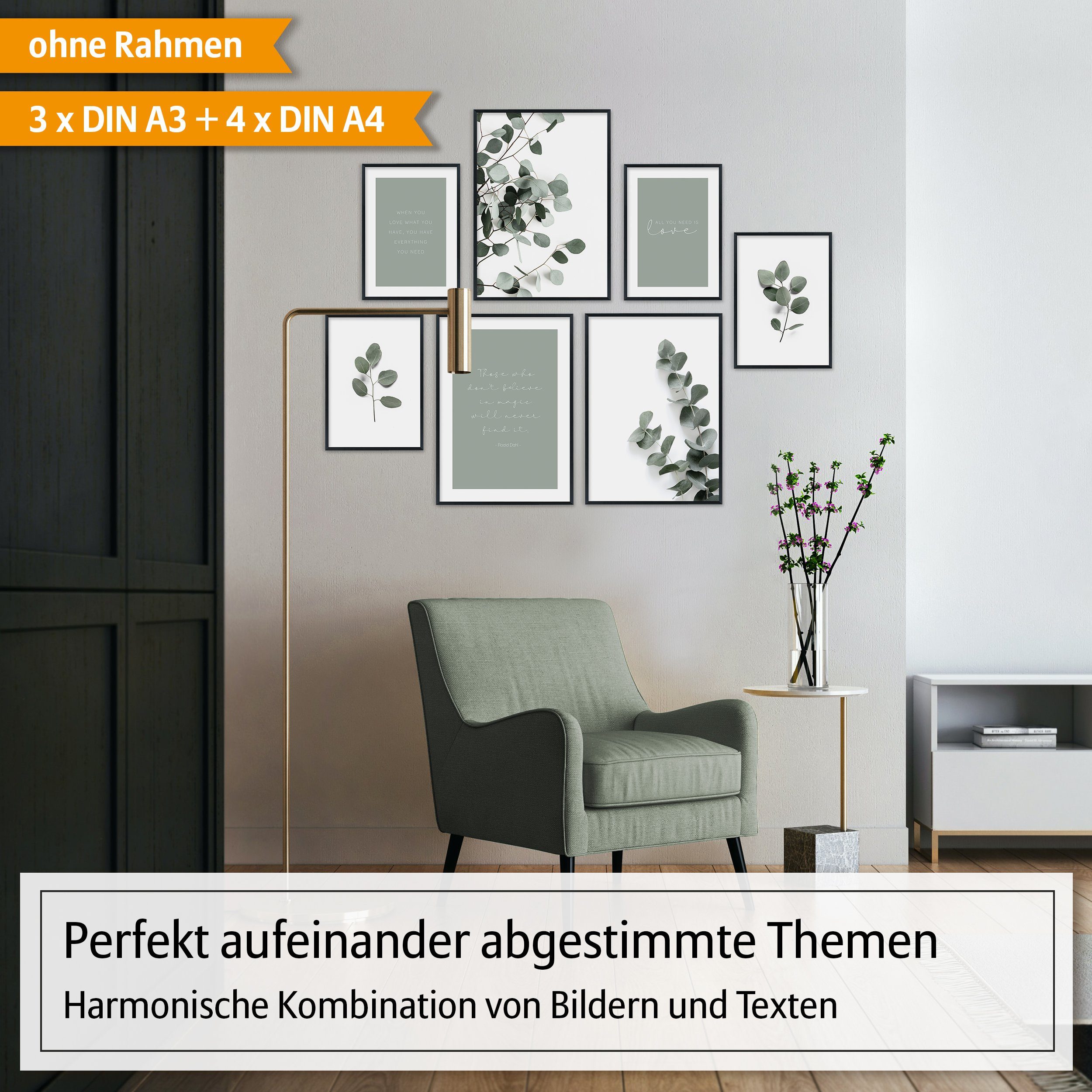 Hyggelig Home Poster Blätter - Premium Poster Set OHNE & MIT Rahmen - Wandb günstig online kaufen