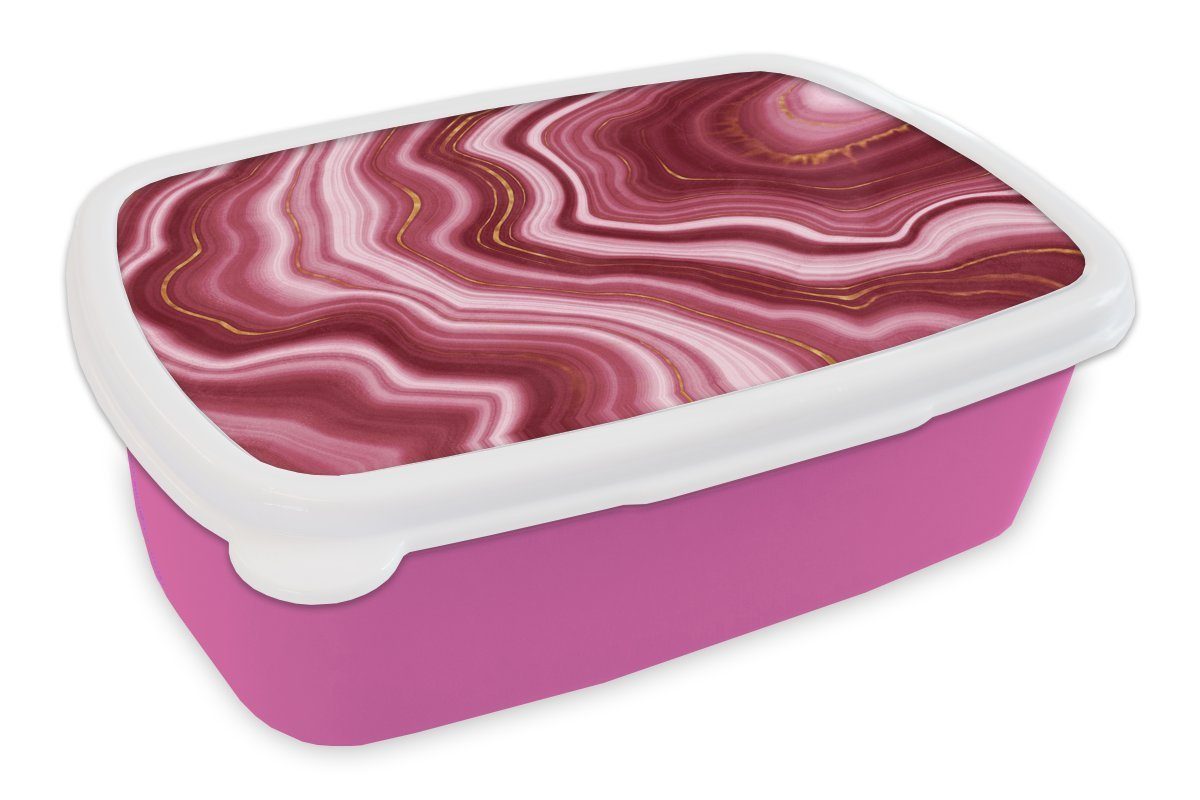 MuchoWow Lunchbox Marmor - Rosa - Gold, Kunststoff, (2-tlg), Brotbox für Erwachsene, Brotdose Kinder, Snackbox, Mädchen, Kunststoff