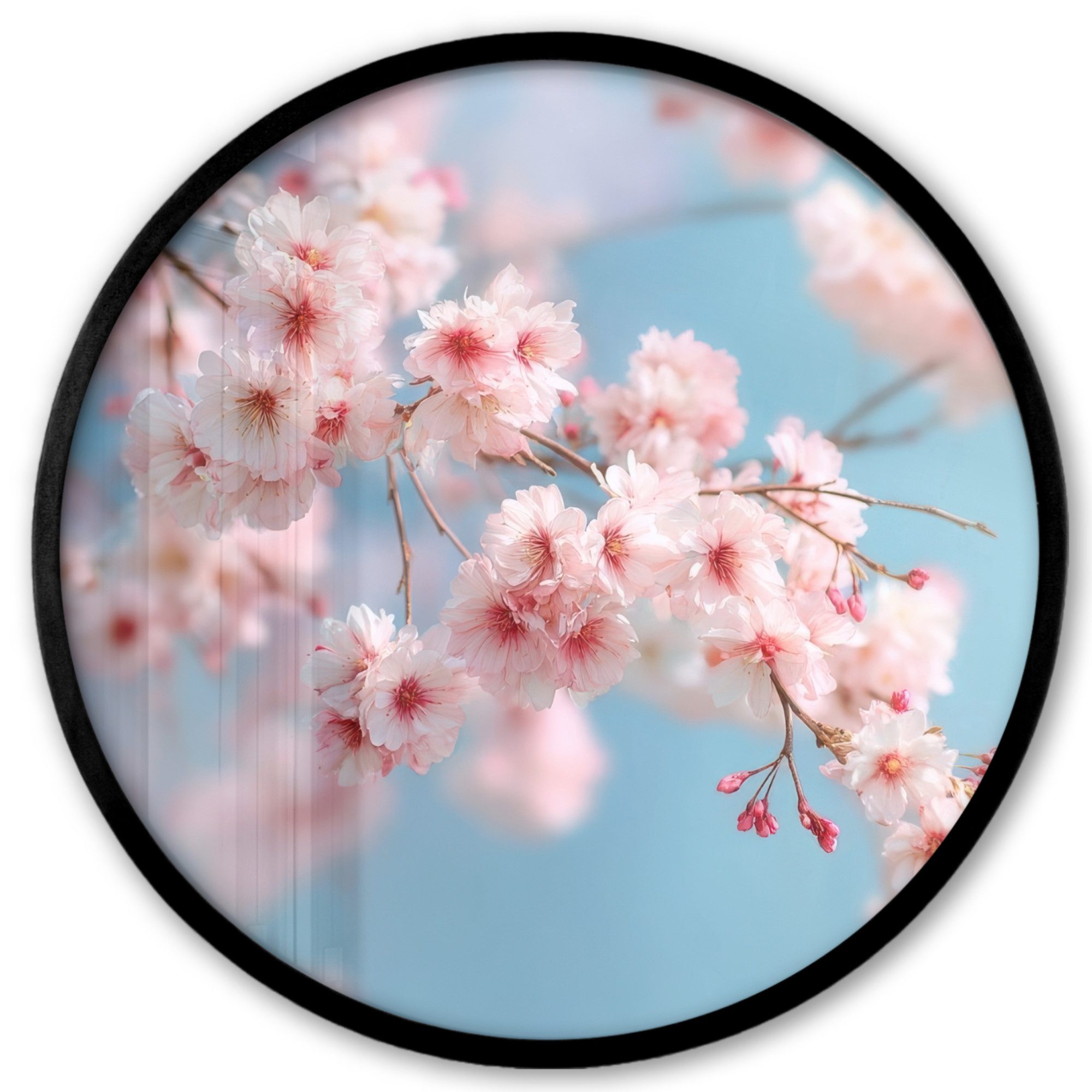 MuchoWow Poster Rund - Takken - Bloesems - Roze, (1 St), Runde Wandbilder, Deko für Wohnzimmer und Schlafzimmer, 40x40 cm