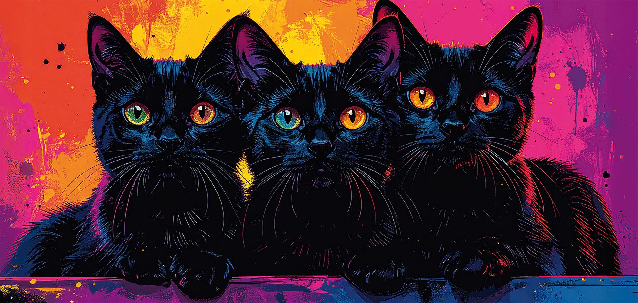 Bönninghoff Bild BUNTE KATZE 33x70 cm – Leinwandbild Keilrahmen Deko modern