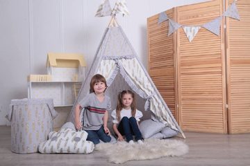 Welt der Träume Spielzelt Tipi Zelt Teepee Spielzelt Kinderzelt für Kinder mit dicke Bodenmatte, Kissen & Aufbewahrungsbox