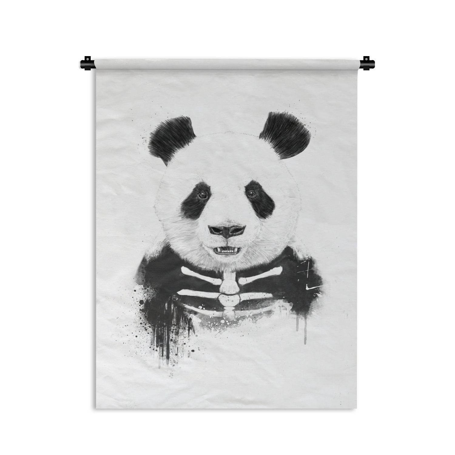 MuchoWow Wanddekoobjekt Panda - Skelett - Tiere - Weiß, Deko für an der Wand, Wohnzimmer, Tapisserie, Schlafzimmer