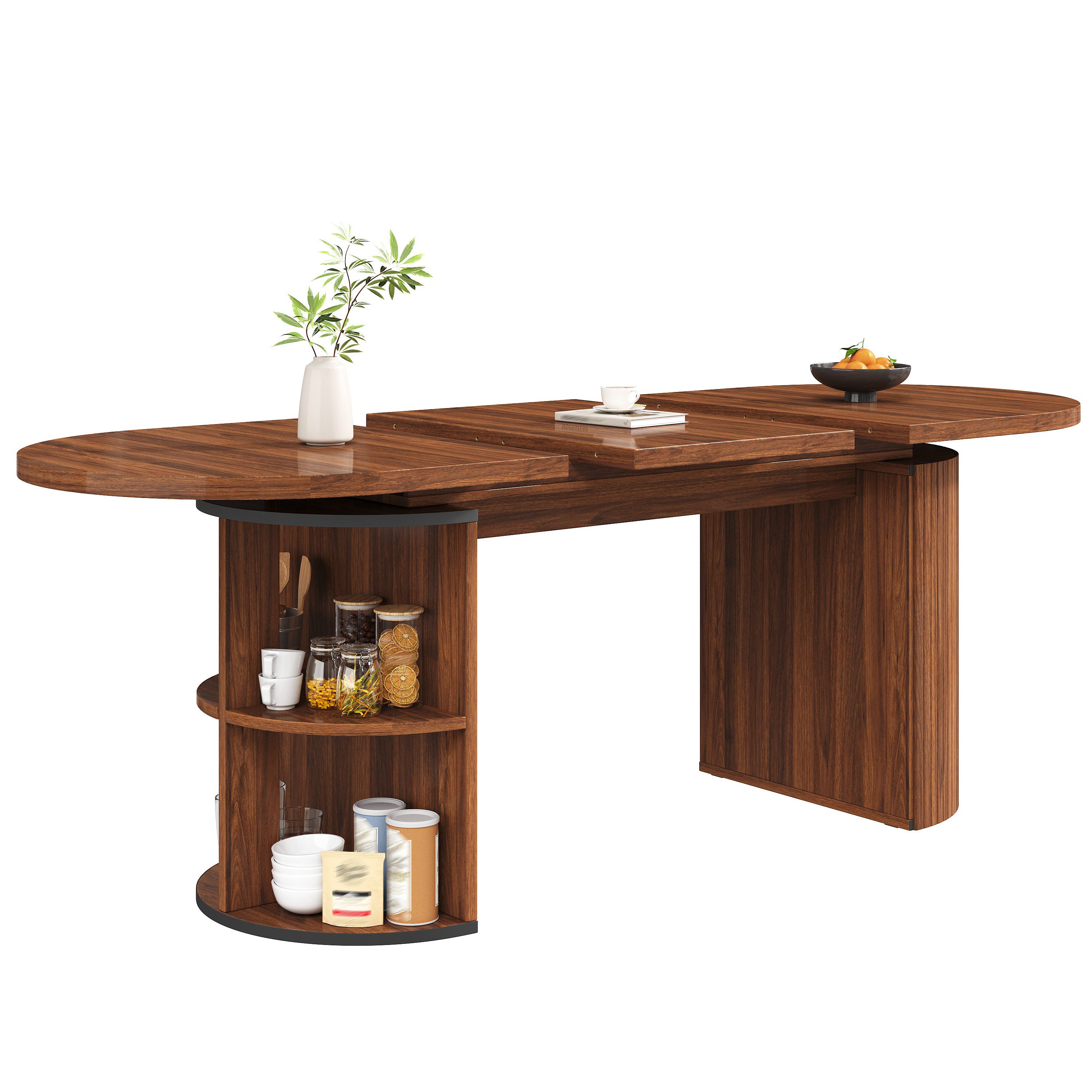 KLAM HOME Esstisch Ausziehbarer Esstisch mit verstecktem Staufach in Naturbraun (Flexibler Tisch 120-160cm aus MDF für Küche, Wohn- & Arbeitszimmer), Stabiler Ausziehtisch mit verdickter Platte & werkzeugloser Montage