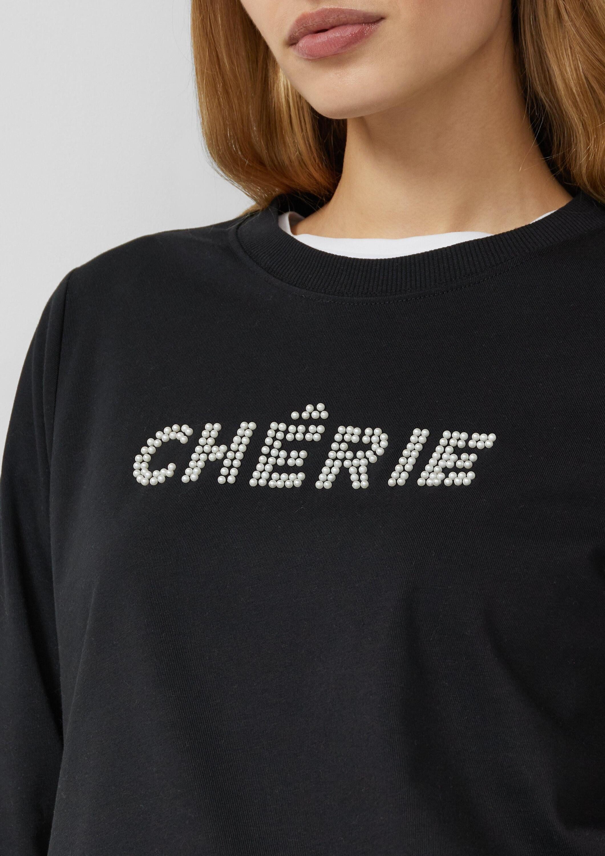 s.Oliver Langarmshirt T-Shirt Longsleeve mit Perlenschriftzug