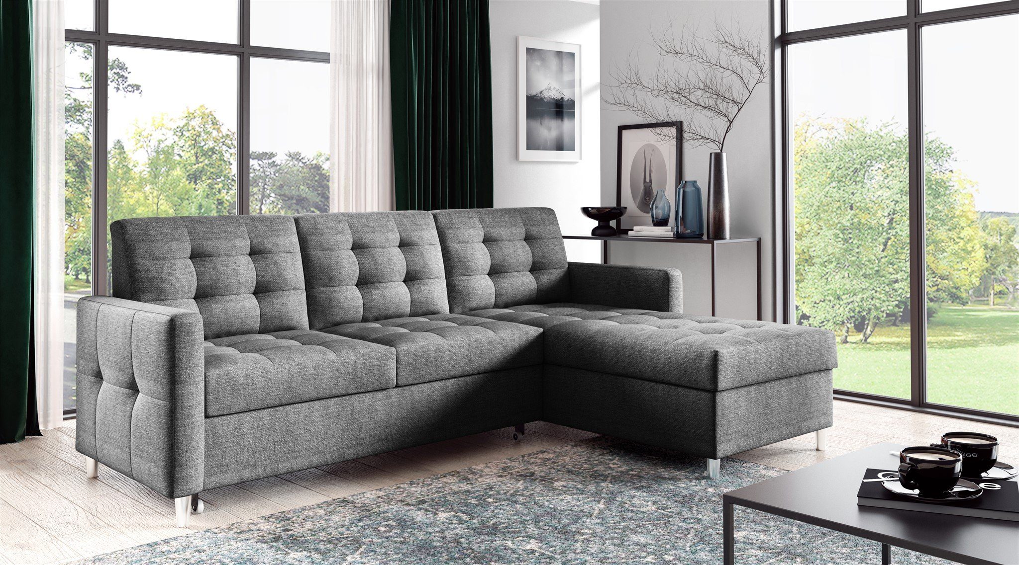 Ecksofa Ecksofa Sofa NURI mit Ottomane in Stoff Luis