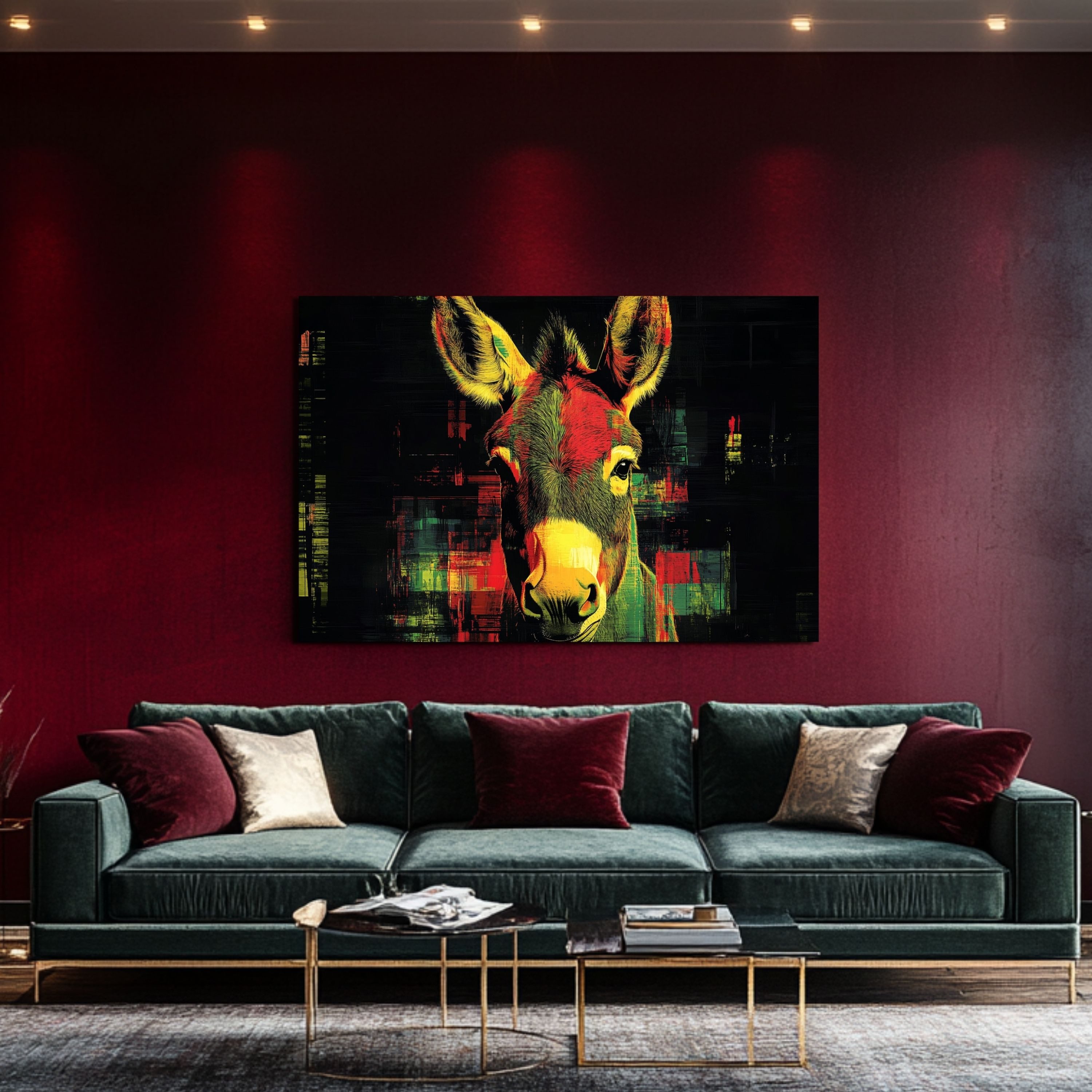 DARO Design Leinwandbild Modern Abstrakt Wandbilder XXL Wandbild Wand Deko Leinwand Bilder, (Esel Warhol Glitch - Bild groß Wohnzimmer Schlafzimmer Küche Esszimmer Einteilig Querformat Fotodruck Leinwände Wanddeko Abstrakte Kunst Boho), 30x20cm