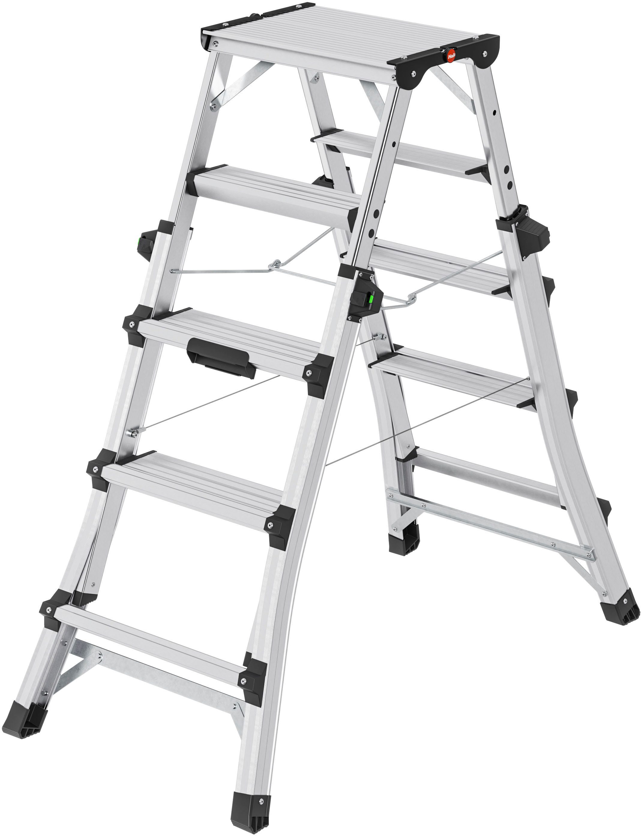 Hailo Teleskopleiter D100 TL TopLine, Alu-Teleskop-Doppelstufenleiter mit flexibler Arbeitshöhe