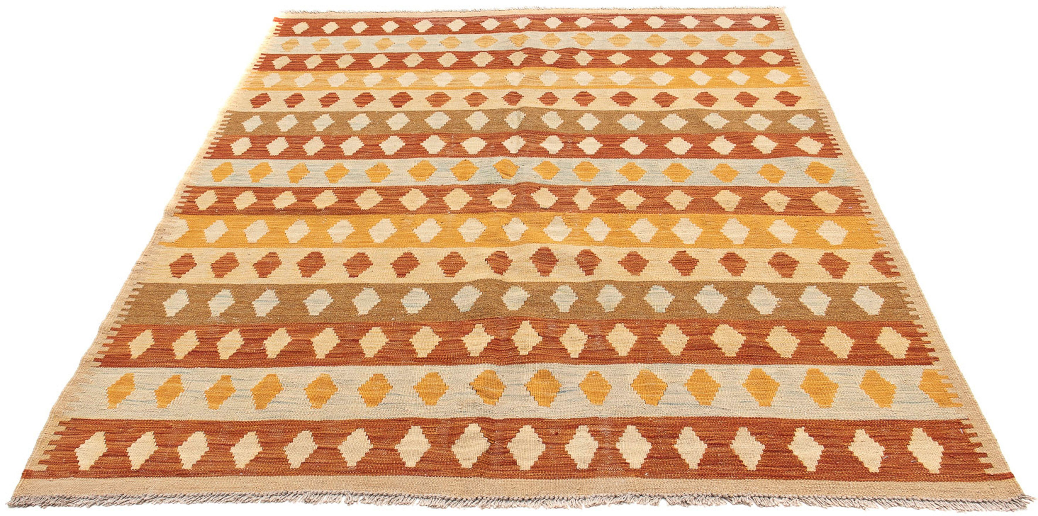 Wollteppich Kelim - Oriental - 201 x 154 cm - mehrfarbig, morgenland, rechteckig, Höhe: 4 mm, Wohnzimmer, Einzelstück | Kurzflor-Teppiche