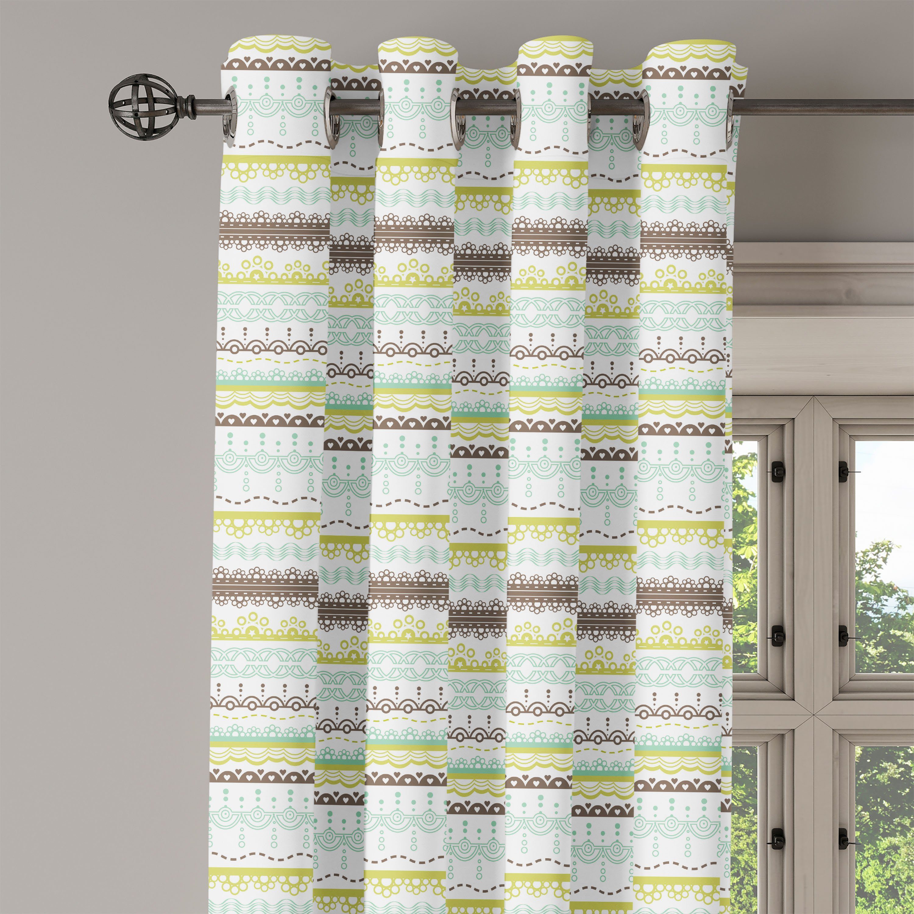 Gardine Dekorative 2-Panel-Fenstervorhänge für Brown und Schlafzimmer Grün Abakuhaus, Wohnzimmer, Spitze-Muster