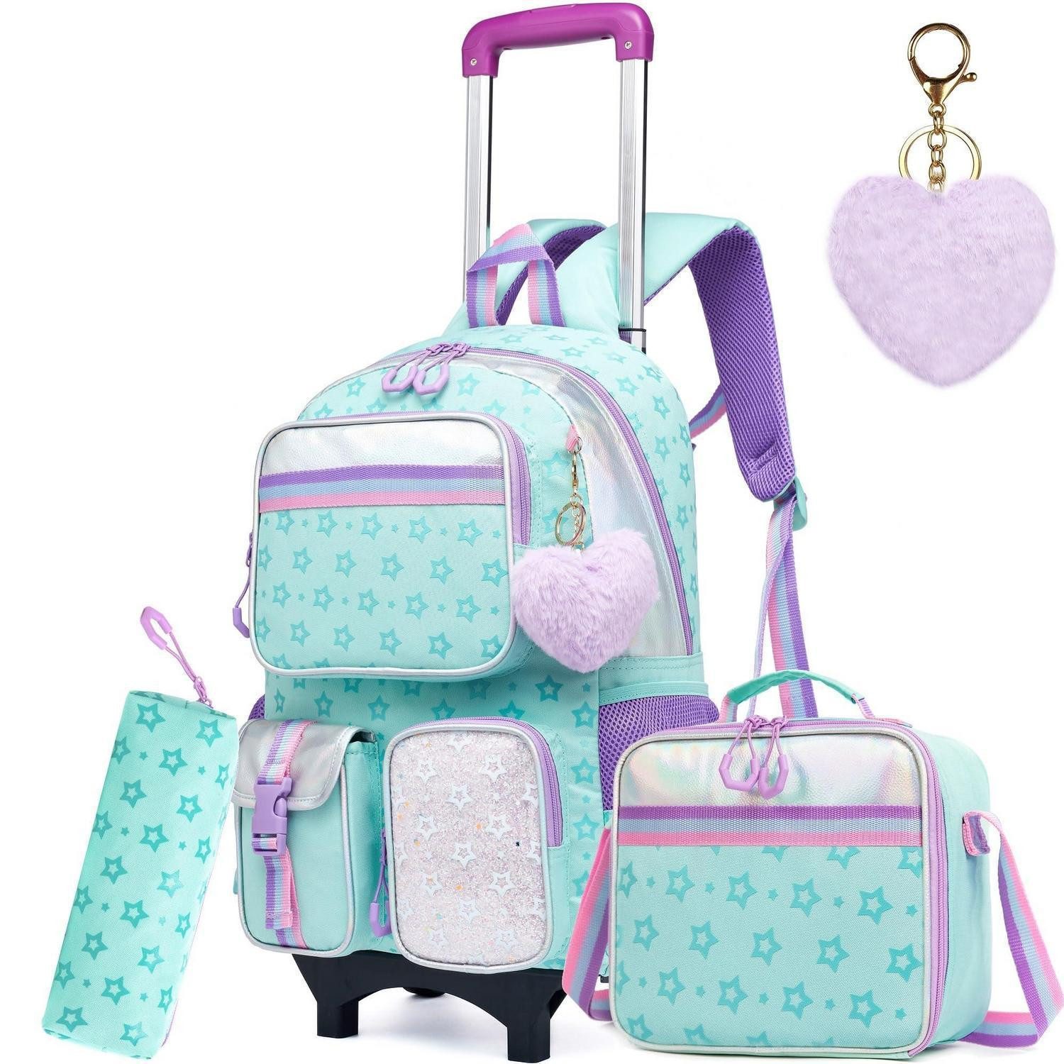 LuxusKollektion Schulranzen Rollrucksack Einhorn 5-in-1 Mädchen 17 Zoll Stern Grün