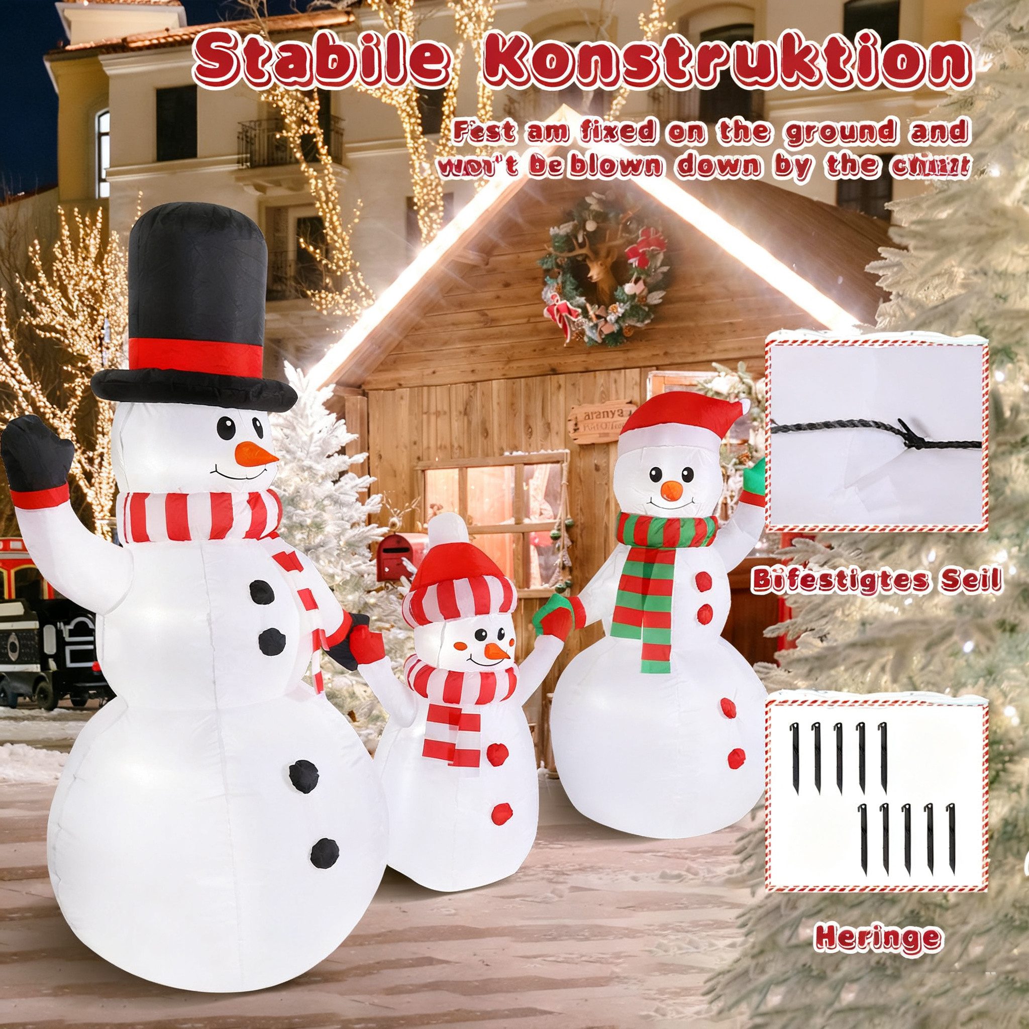 Elegear LED-Dekofigur Weihnachts-Schneemann aufblasbar, Perfekte Dekoration für Hof&Terrasse, 2,44m große Schneemann-Familie mit 6 LEDs, langlebigem Material