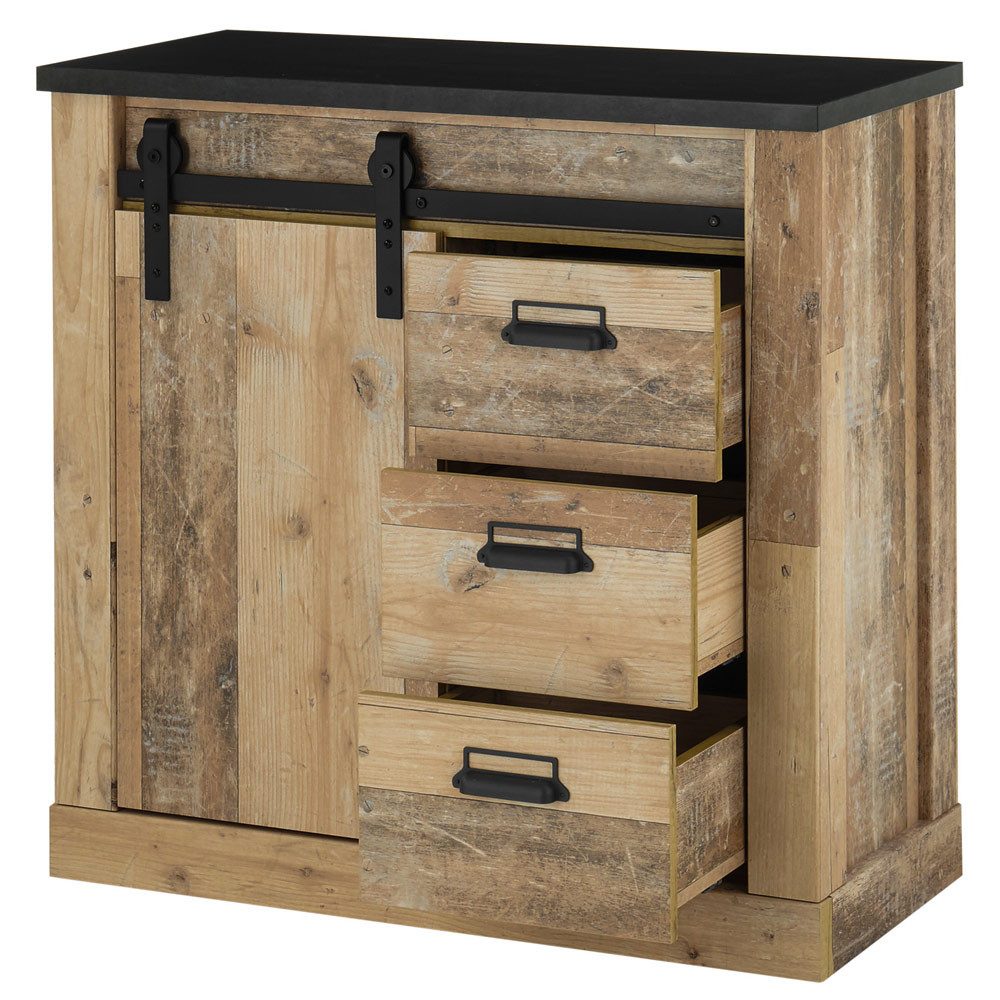 Lomadox Kommode SHELTON-61, in Old Style hell Nb. mit anthrazit, B/H/T: ca. 93/91/43 cm