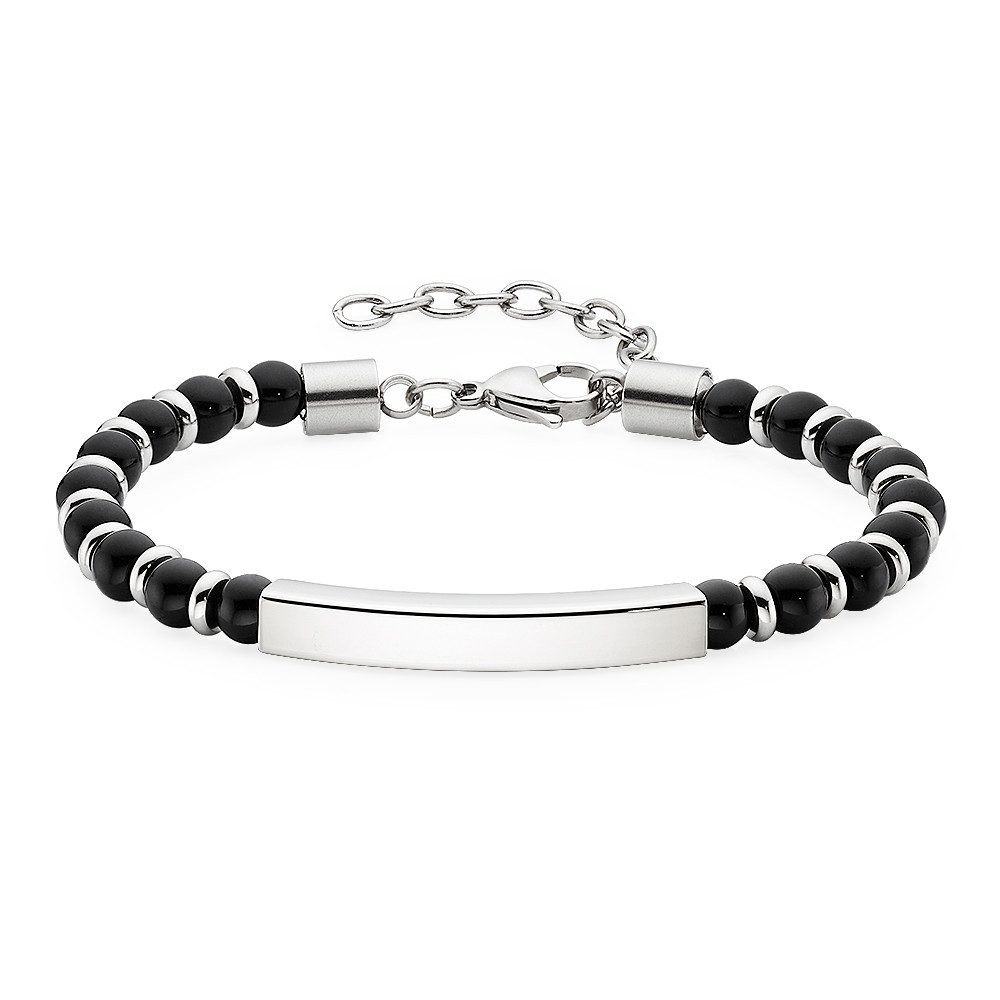Firetti Edelstahlarmband Schmuck Geschenk Armkette mit schwarzen Achatkugeln, mit Achat