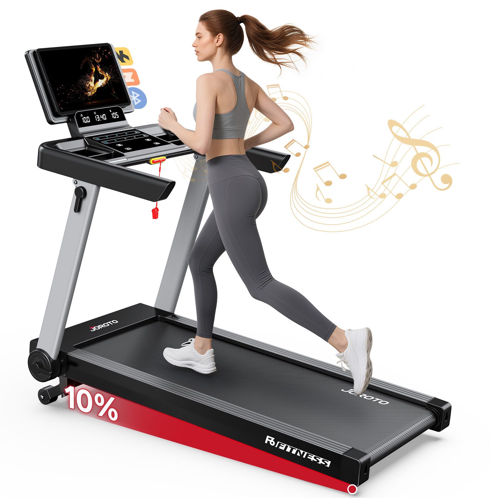 JOROTO Laufband F6 Laufband Klappbares für Zuhause, 1- 16 km/h, 156 x 78 x 140 cm, 2.5PS mit 1%-10% Steigung, LED Anzeige & 15 Programmen