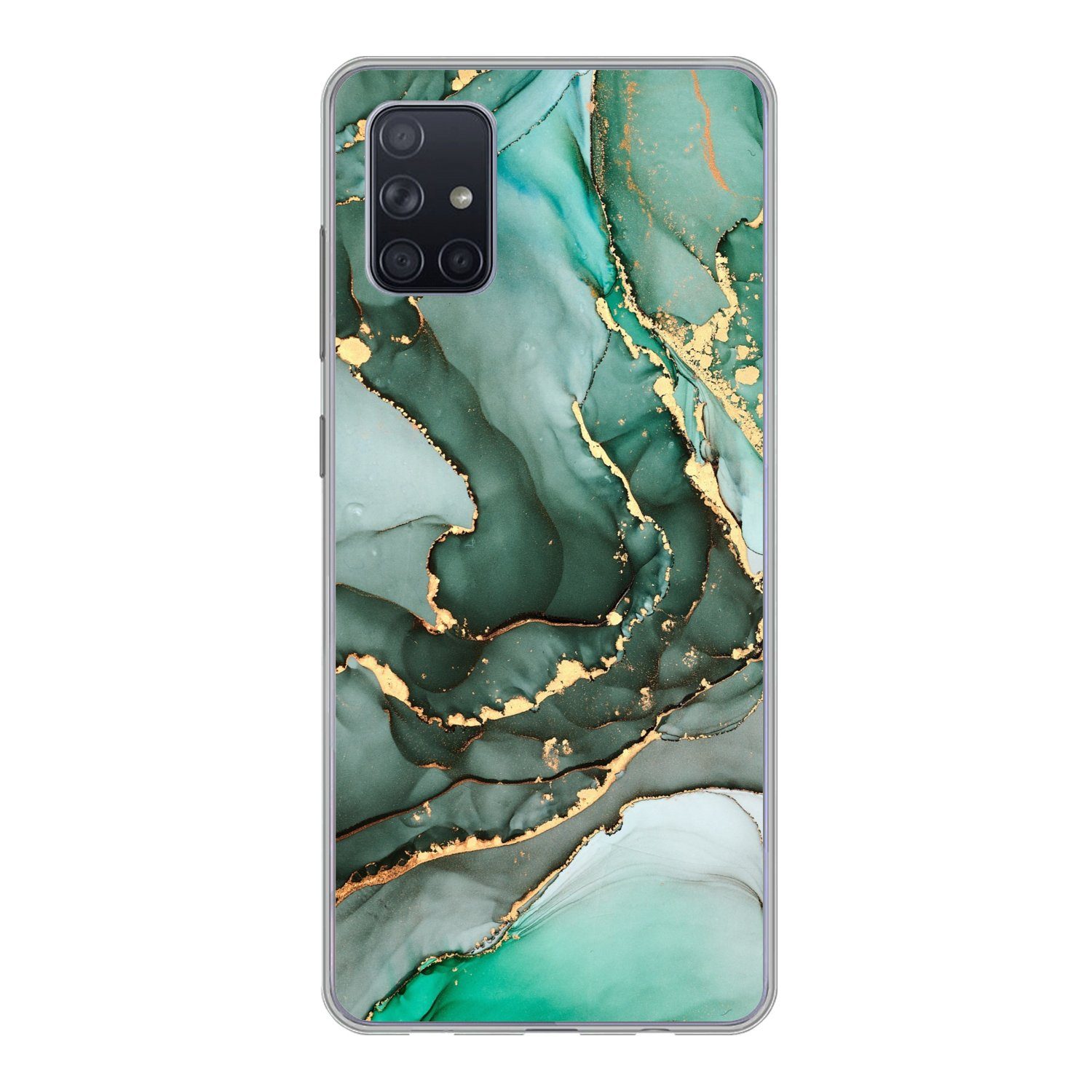 MuchoWow Handyhülle für Samsung Galaxy A71 Gold - Marmor - Grün - Luxus - Marmoroptik - Gr, Phone Case, Silikon, Schutzhülle Dünn