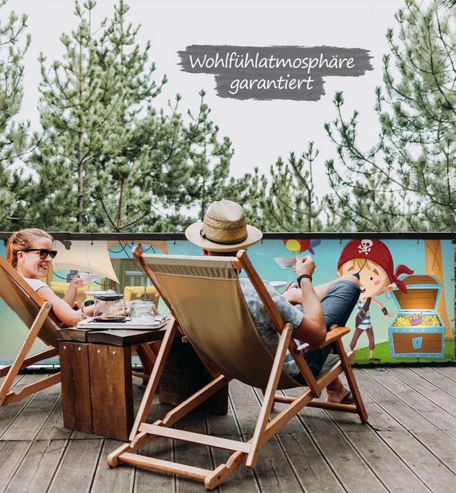Thumbnail - MyMaxxi Sichtschutzelement Balkonbanner Totenkopf Piraten Balkon Sichtschutz Garten