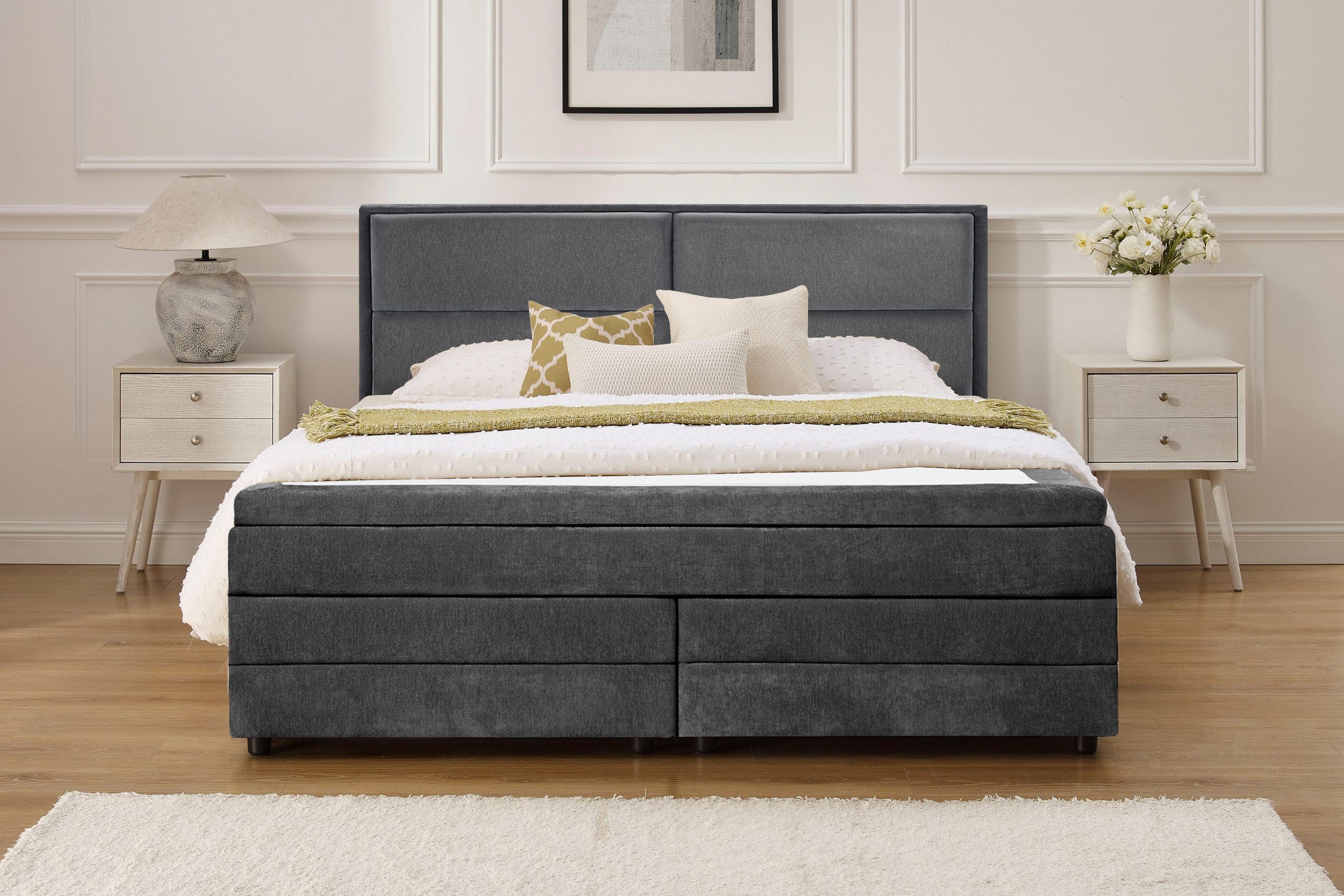 OTTO home Boxspringbett FYNNA Polsterbett mit Bettkasten & 7-Zonen-Taschenfederkernmatratze H3, mit 7 cm Komfortschaum-Topper, Chenille-Bezug, Liegefläche 180x2 – Bild 2 von 5