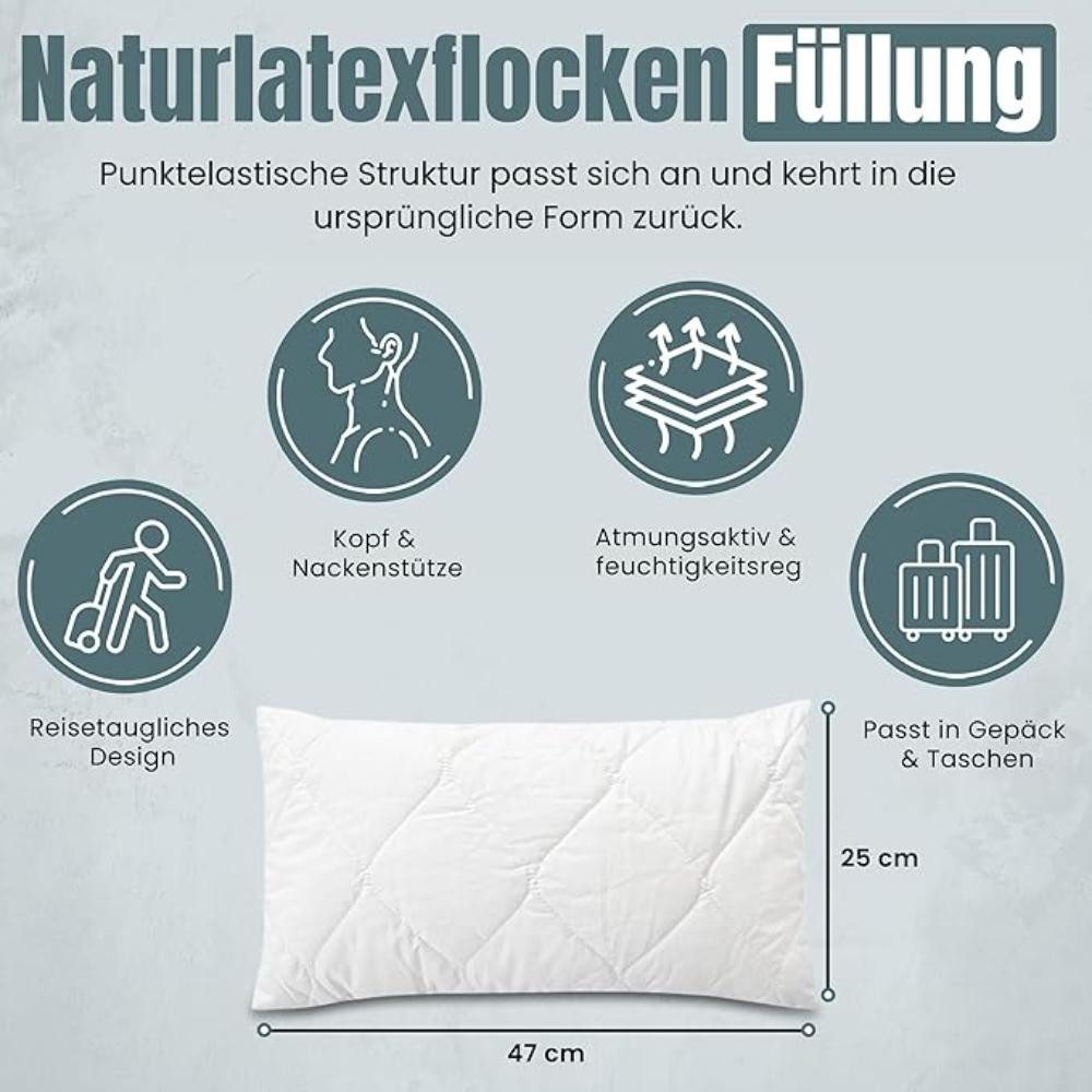 geborgenschlafen Reisekissen Naturlatex – 27x45 cm – Bio-Bezug – formstabil – waschbar, Füllung aus Füllung aus Naturlatexflocken